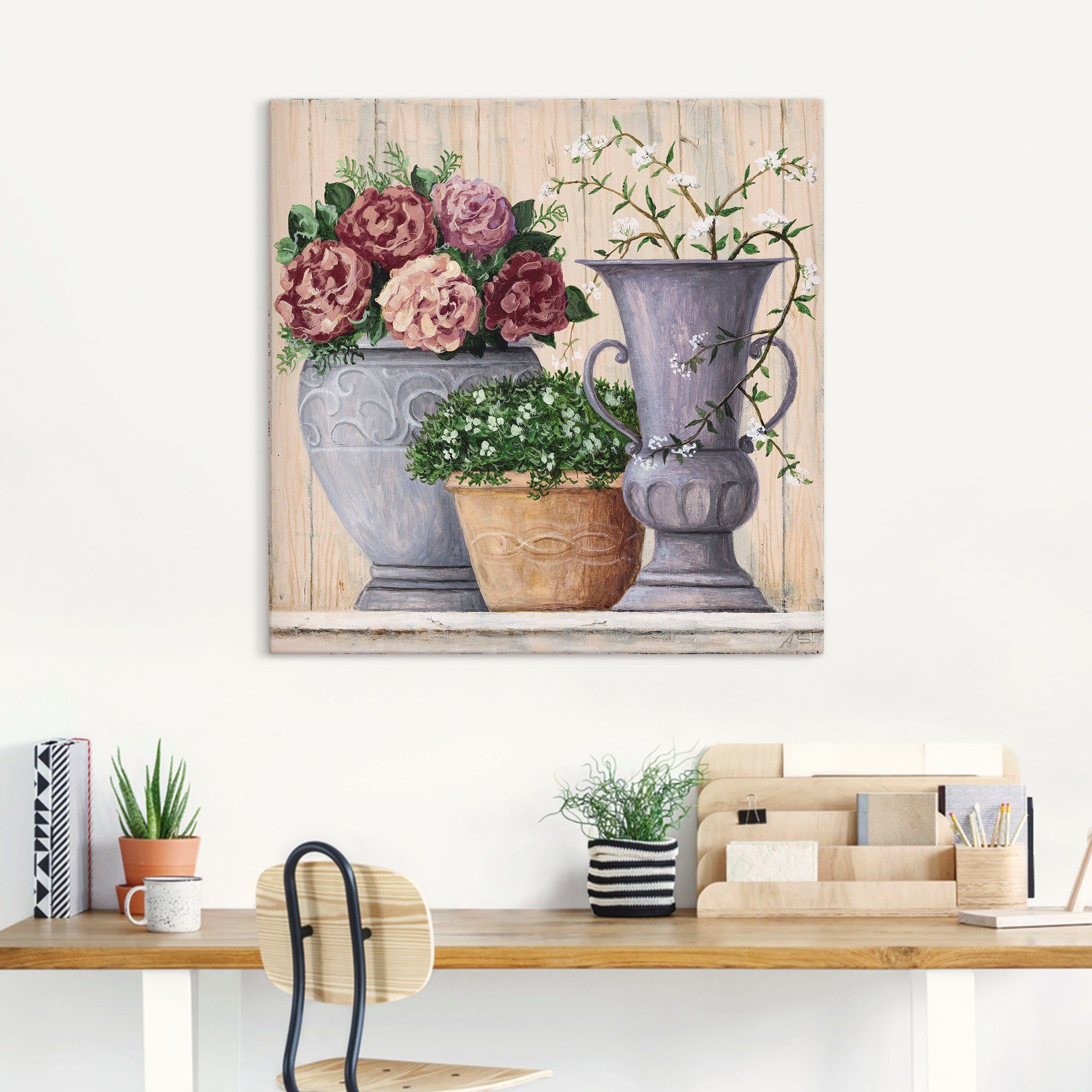 Artland Leinwandbild Antike Blumen_hell, Vasen & Töpfe (1 St), auf Holzrahmen gespannt