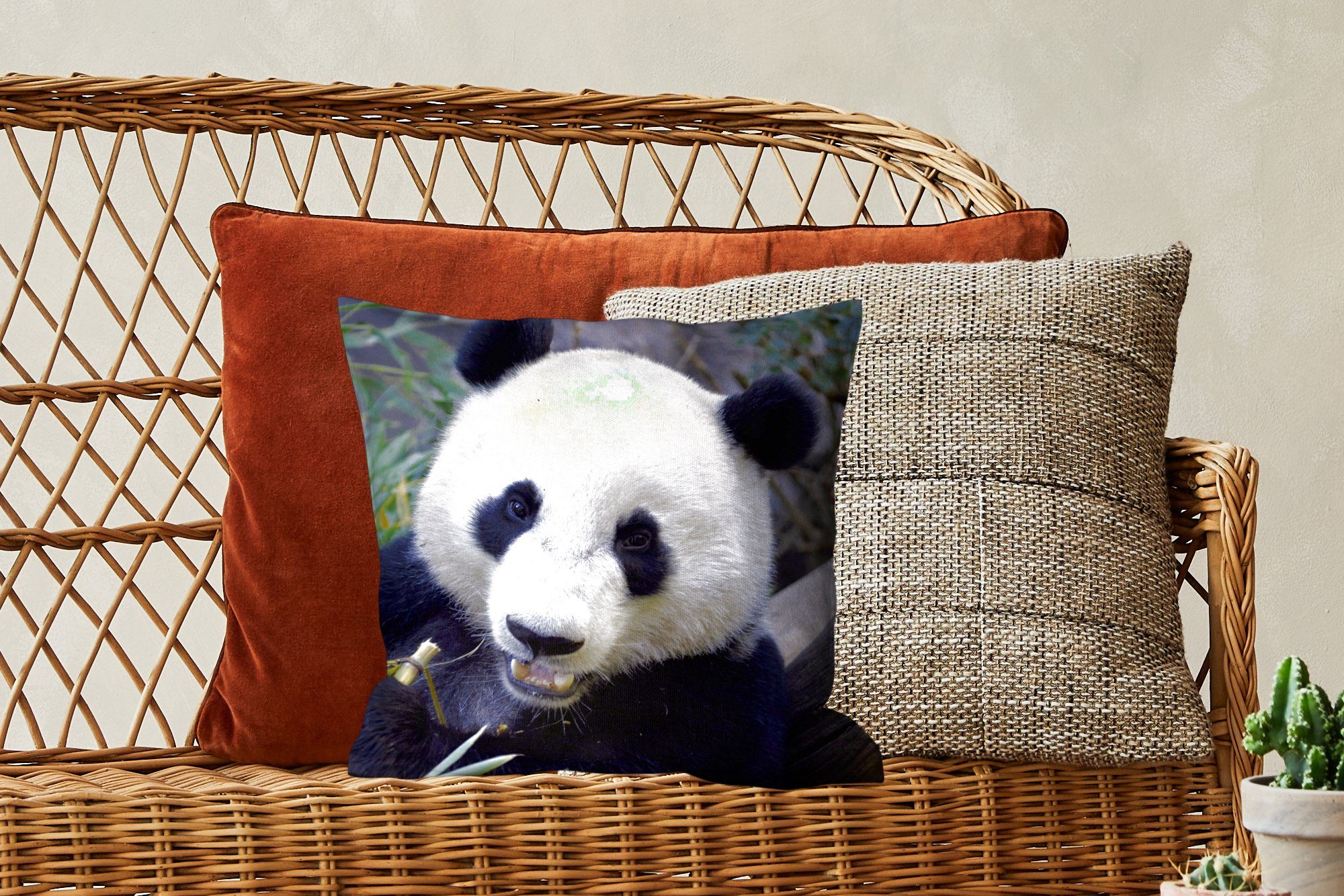 - für Wohzimmer, Deko, Sofakissen MuchoWow Füllung mit Zierkissen Schlafzimmer, Panda - Tier Dekokissen Blätter,