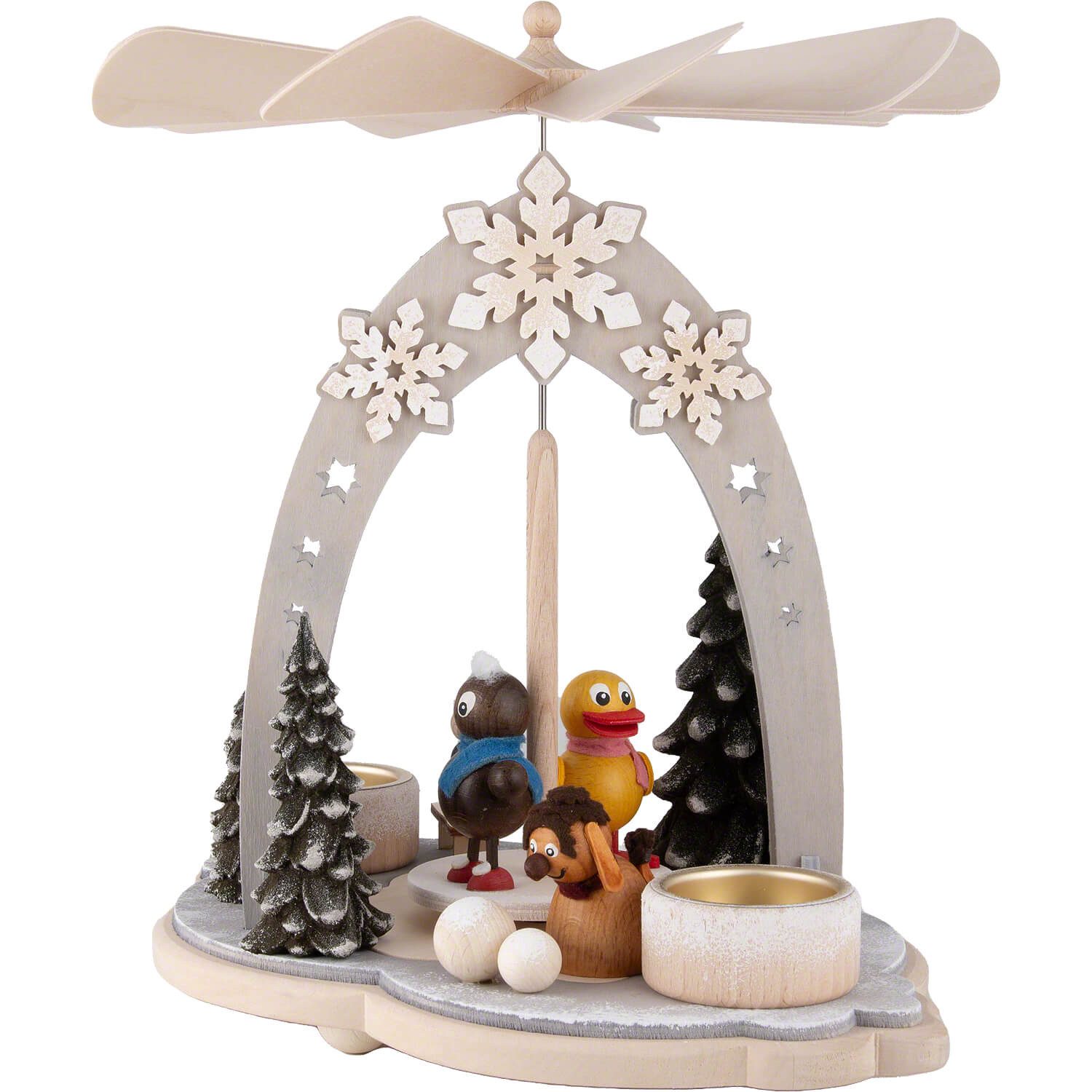 RATAGS Kunsthandwerk Weihnachtspyramide 1-stöckige Tischpyramide Pitti, Moppi und Schnattchen (28cm) von RATAG