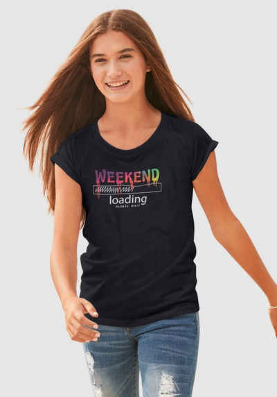 KIDSWORLD T-Shirt WEEKEND loading...please wait in weiter legerer Form, Regenbogen-Druckfarben sind unterschiedlich