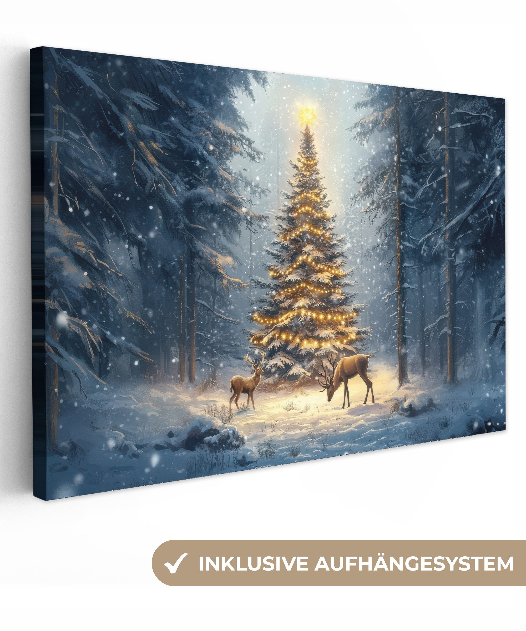 OneMillionCanvasses® Leinwandbild Weihnachtsbeleuchtung - Wald - günstig online kaufen
