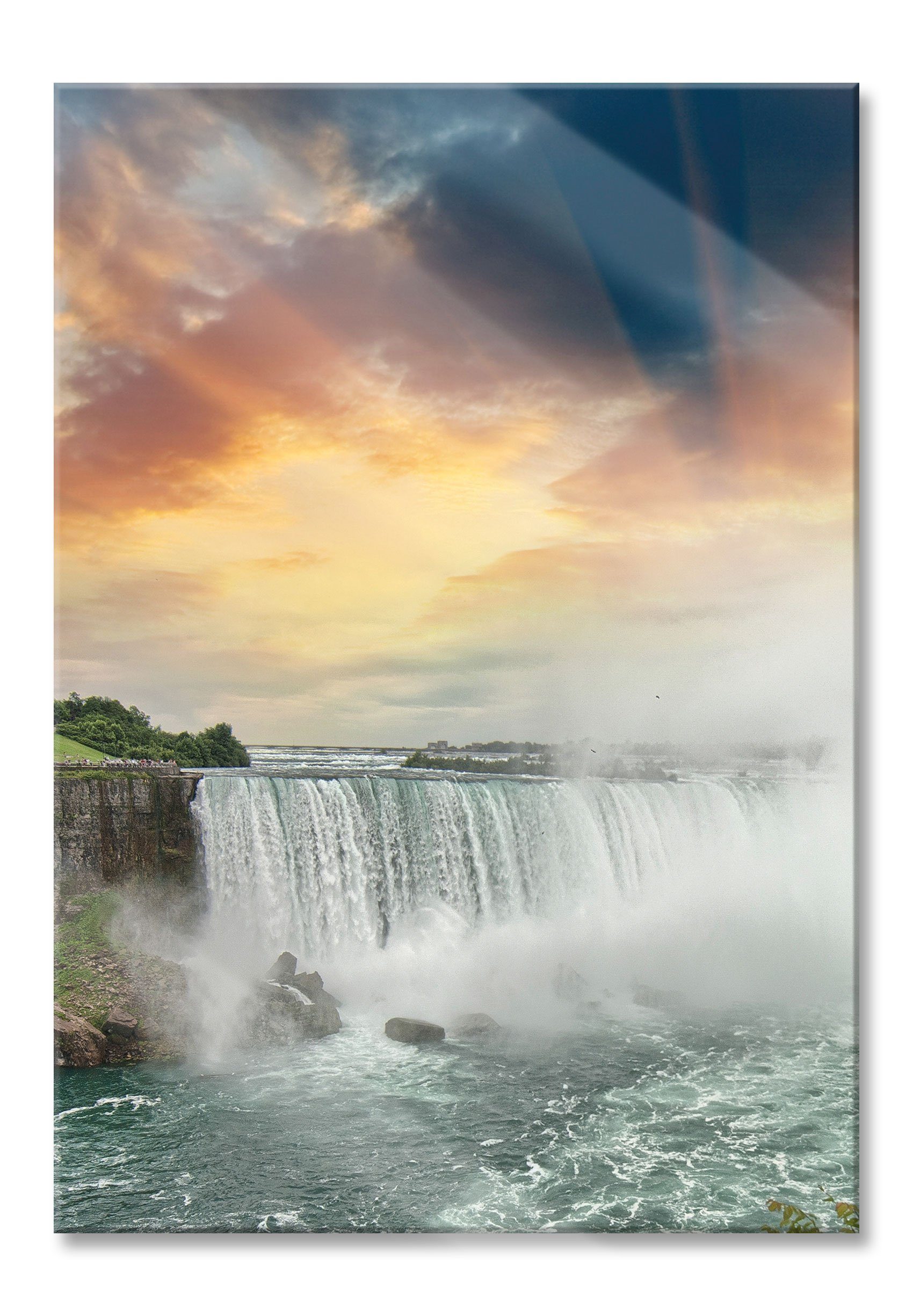 Sonnenuntergang, Abstandshalter und Niagarafälle Niagarafälle aus bei Pixxprint (1 bei Aufhängungen Echtglas, Glasbild inkl. Glasbild Sonnenuntergang St),