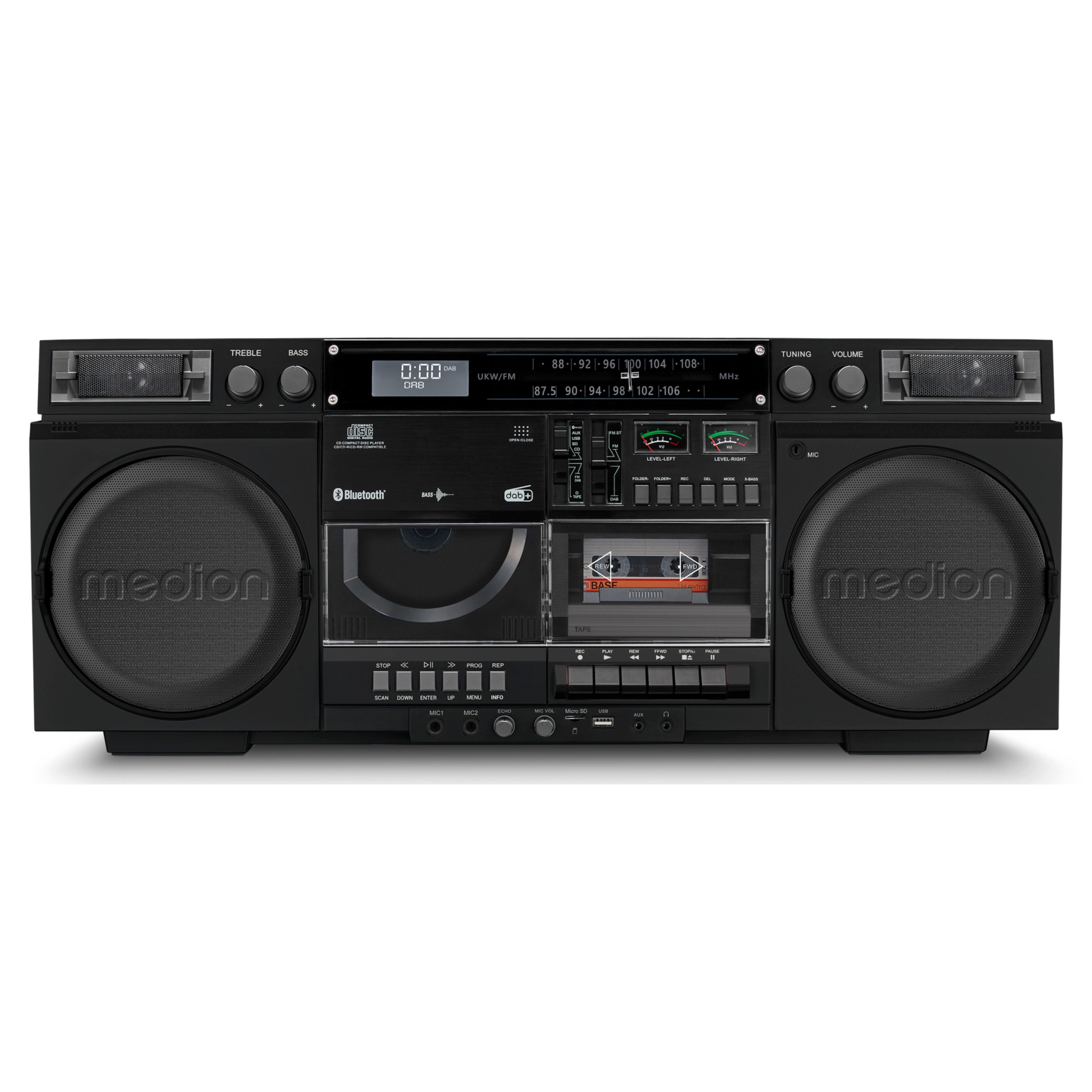 Medion® Audio-System Retro Boombox LIFE® P66538 (MD44538) (20 W, A2DP Bluetooth, AVRCP Bluetooth, Bluetooth, 80er, groß, USB, SD, CD, …