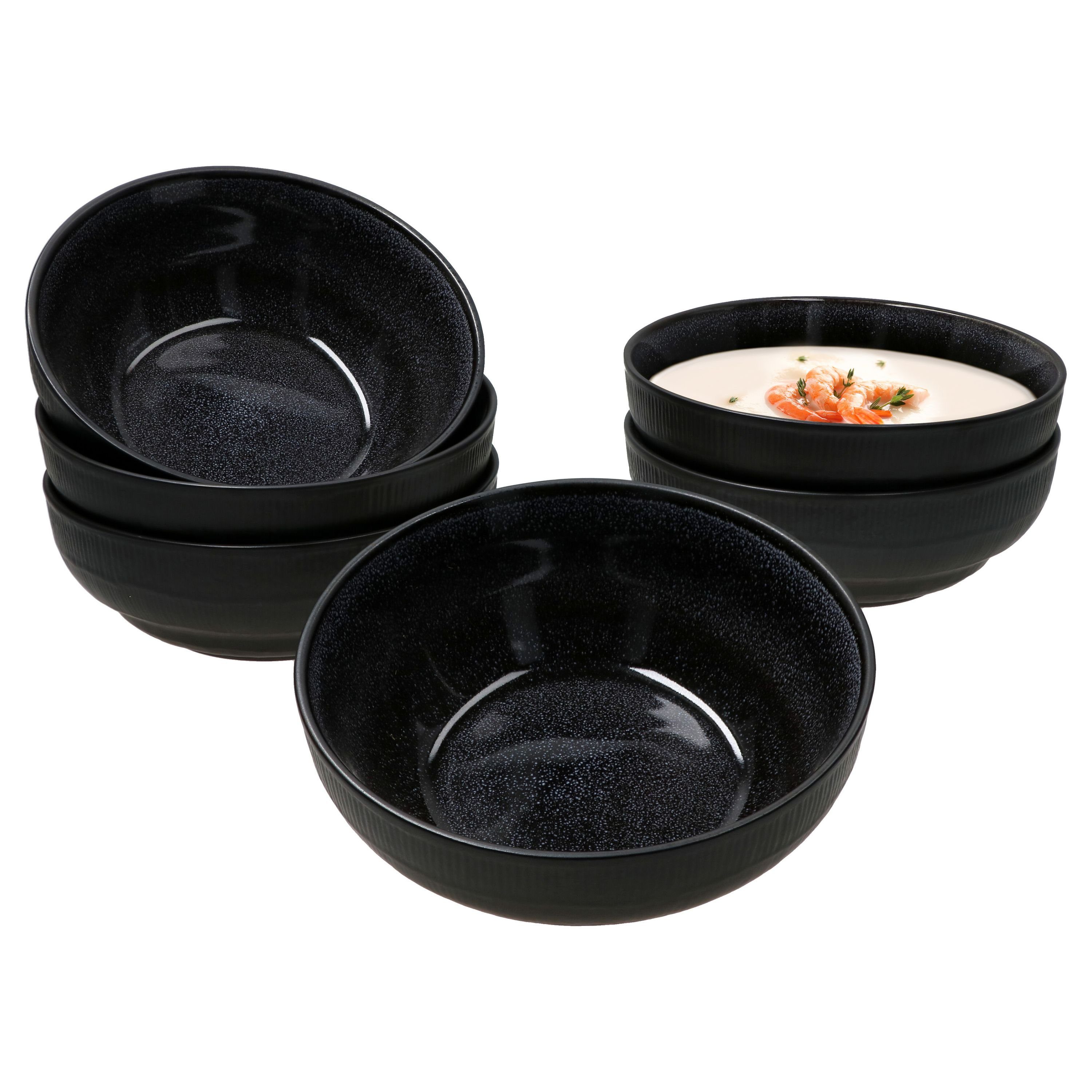 MamboCat Servierschale 6er Set Schale Zakynthos Reactive Glaze Schwarz, Ø 17 cm - 24327312, Steingut