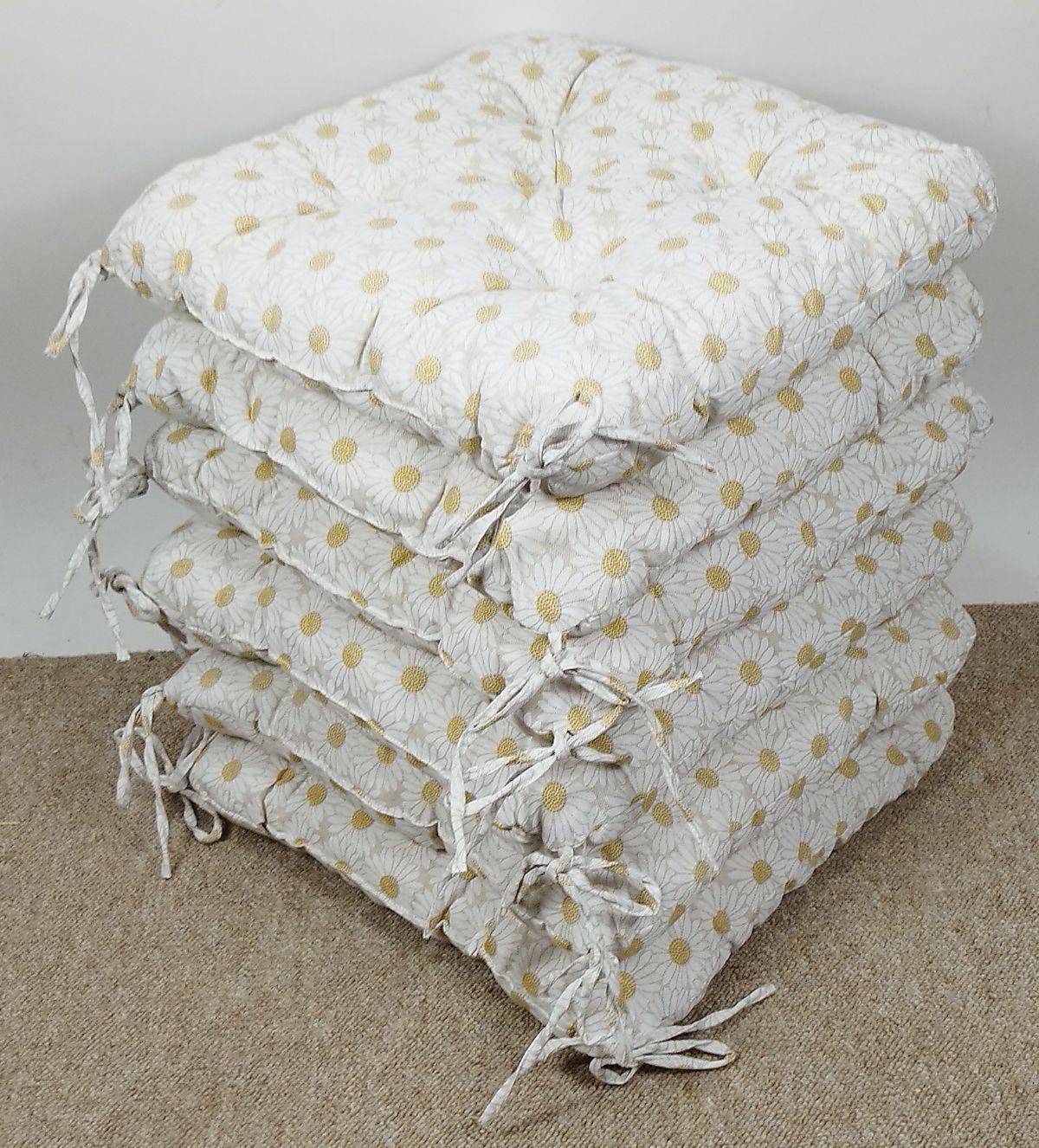 Rattani Sitzkissen Set 6x Stuhlkissen/Sitzkissen Klara 42 x 42 x 8 cm Stoff günstig online kaufen