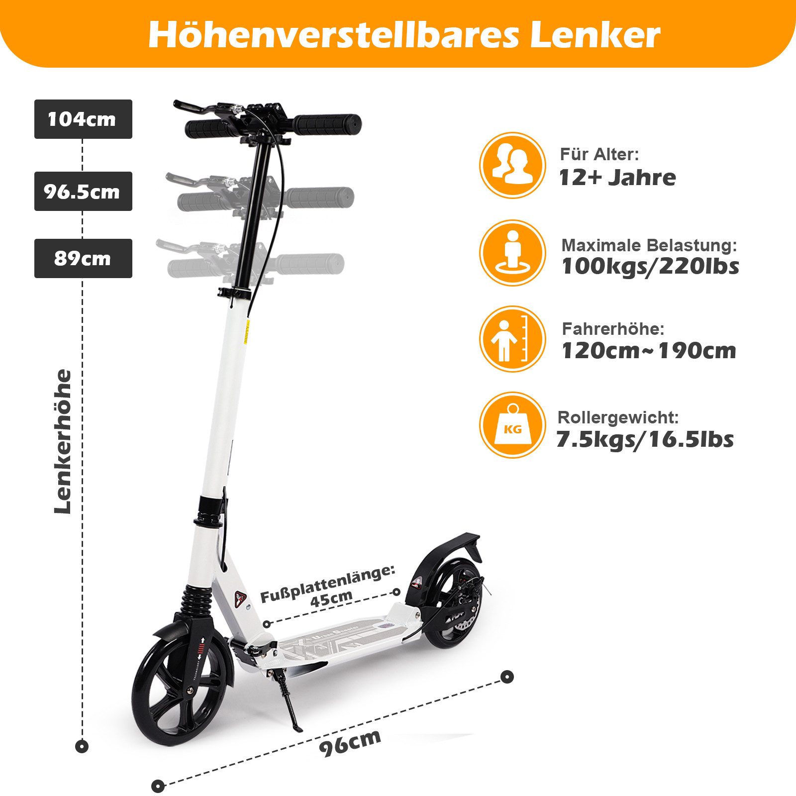 H.yeed Tretroller Kickscooter für Kinder ab 8–12 Jahren, mit Scheibenbremsen, Cityroller für Erwachsene mit Stoßdämpfung