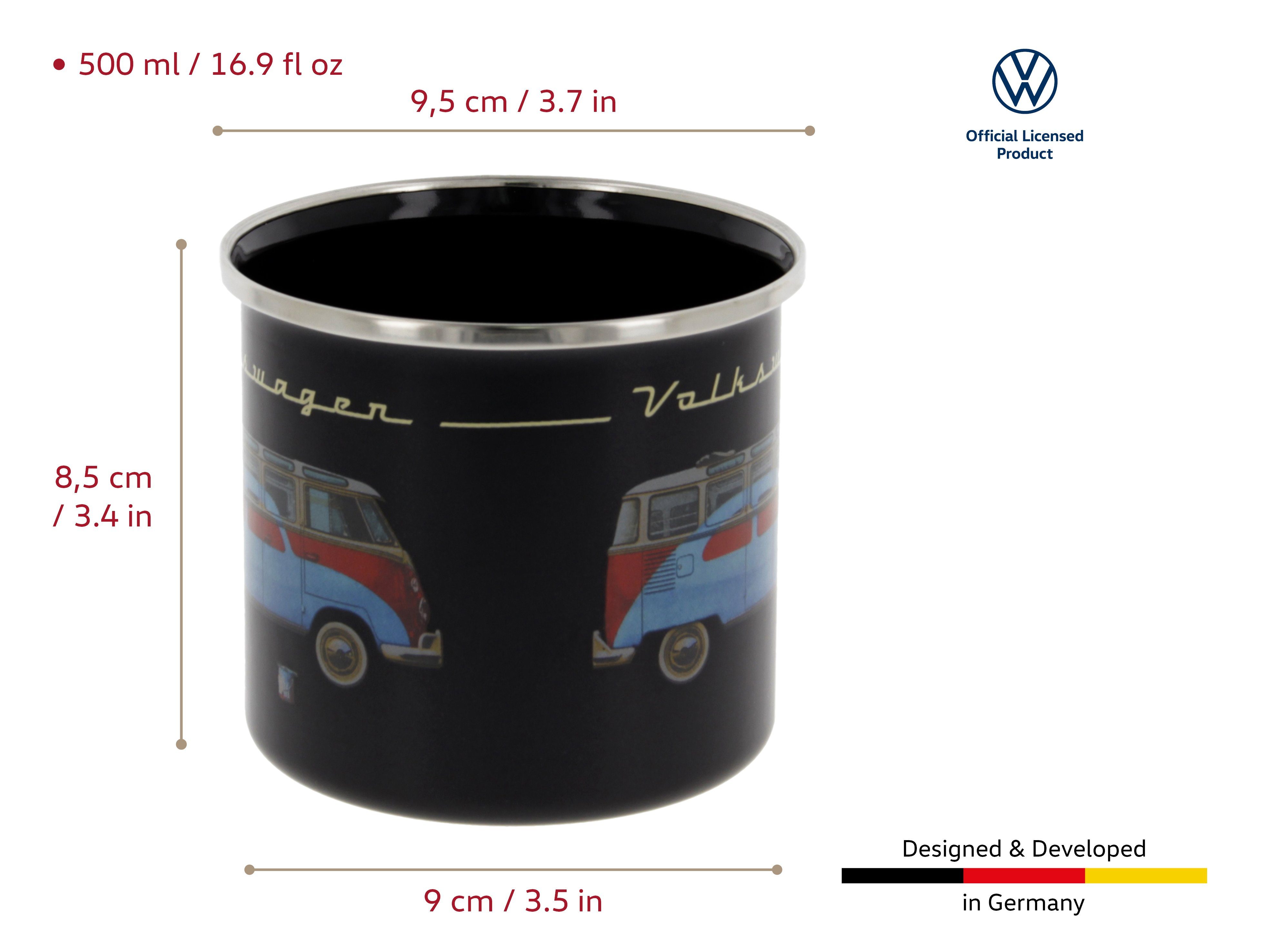 Farben in Designs Volkswagen Kaffee-Tee-Tasse-Becher-Haferl, Camping Bus Tasse verschiedenen by BRISA T1 und Große & & VW Collection für Outdoor Stahlblech, Käfer/Schwarz Emaille Bus