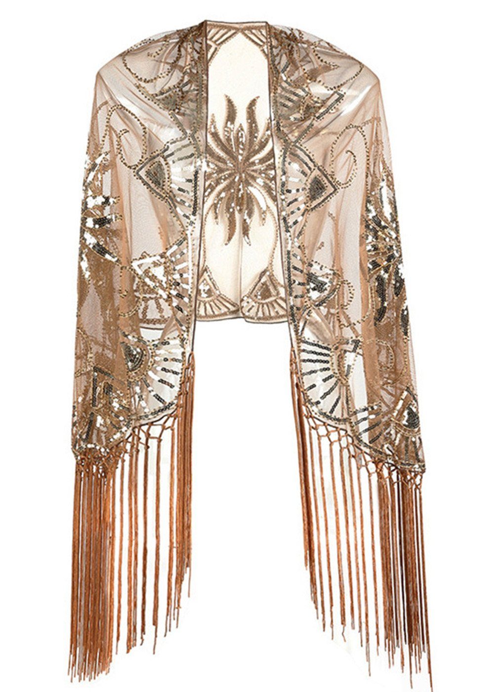 Dekorative Schal Schal Stola für Abendkleid, Quasten Schal, 1920s Damen Schal, (1-St), Gatsby-Party-Kostüm der 20er Jahre für Frauen Braun