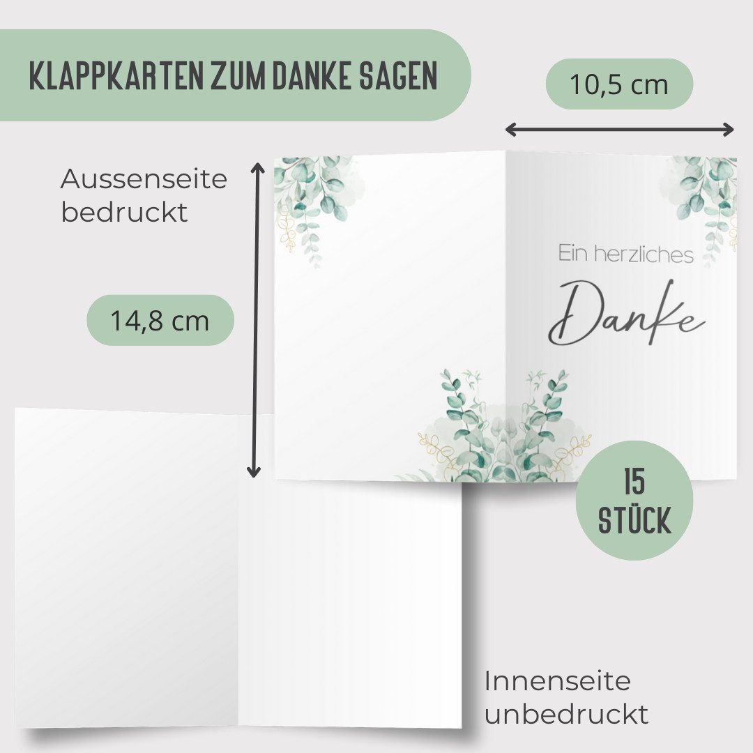 Things of Happiness Dankeskarte 15 Dankeskarten inkl. Briefumschläge, Dankeskarten Set, Dankeskarte Hochzeit Taufe Geburt