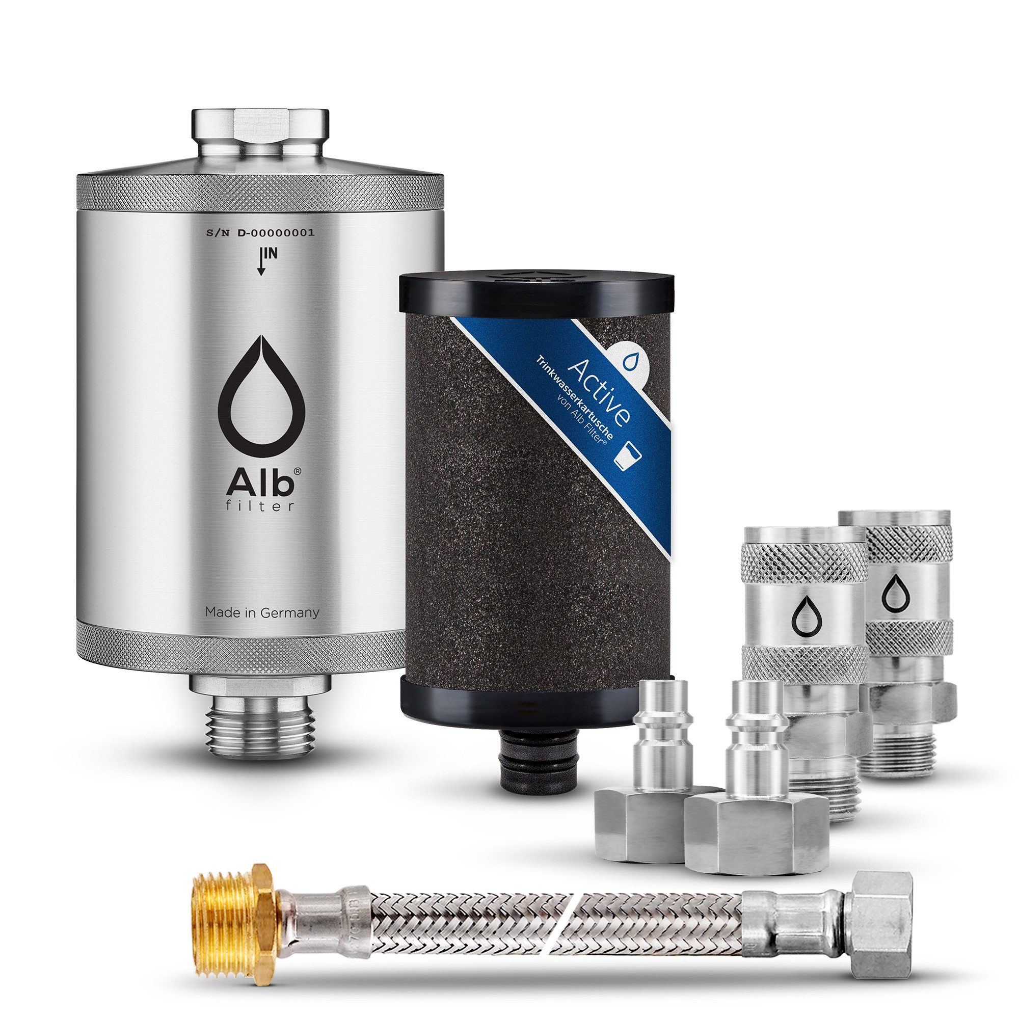 Alb Filter Wasserfilter Active Trinkwasserfilter, reduziert Schadstoffe, mit Aktivkohle, Made in Germany, Edelstahl