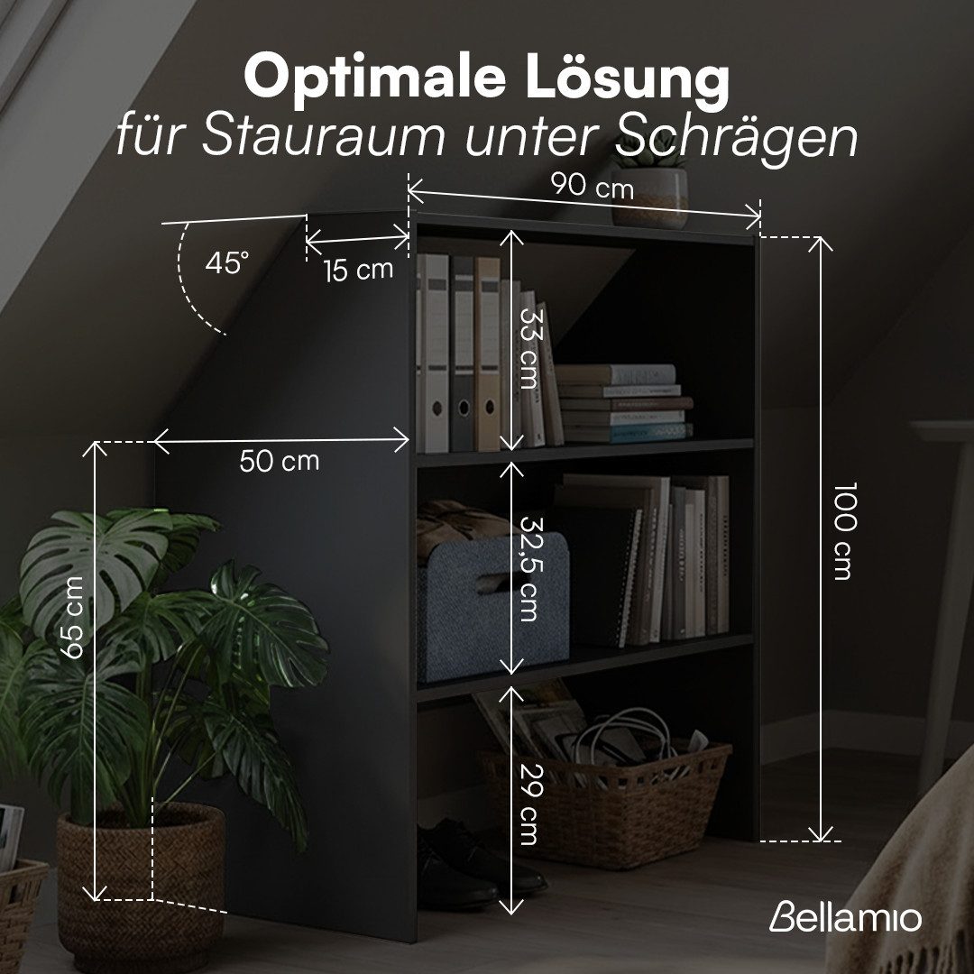 Bellamio Regal Aland Dachschrägenregal mit 45°-Winkel, Regal für Dachschrägen, Schwarz, 90 cm breit, verfügbar mit & ohne Türen – Bild 5 von 5