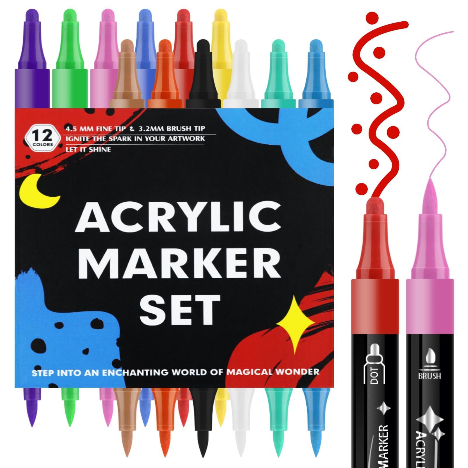 YI Permanentmarker Permanent Acryl Farbe Marker Stifte Set für Holz Stein Glas Metall, (12-tlg)