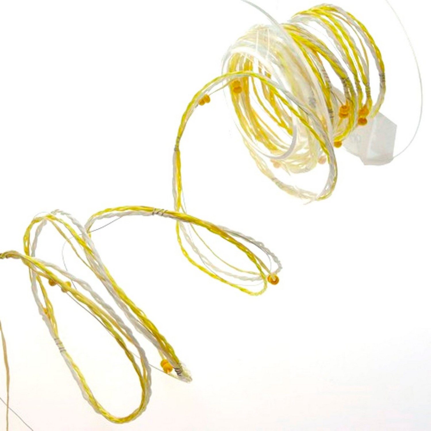 Deko AS Dekoobjekt Papier-Drahtkordel mit Mini-Holzperlen - weiß-gelb-creme - 5mm -10m -