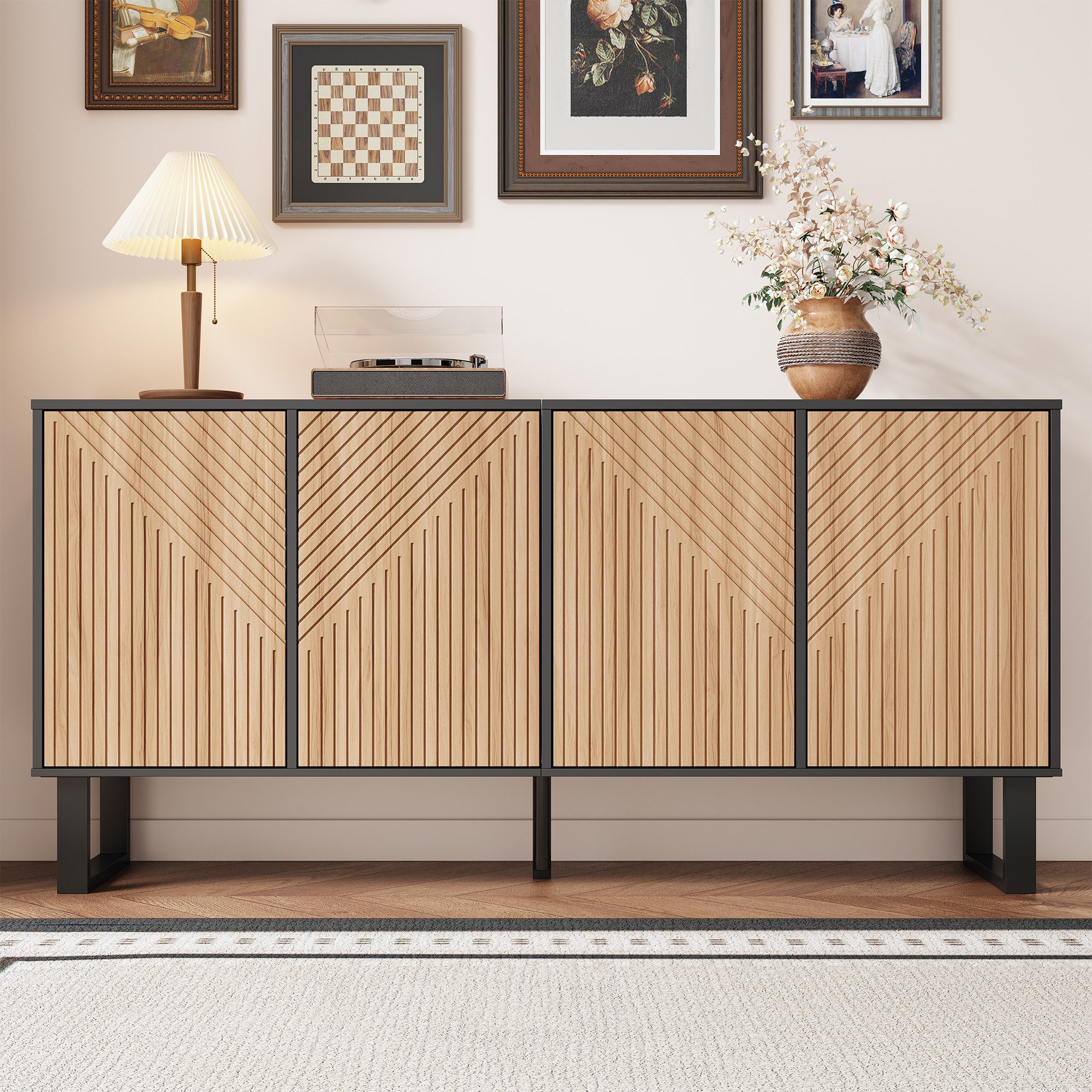 SOFTWEARY Sideboard Breite 160 cm (140x200 cm), Küchenbuffet, Küchenschrank, Mehrzweckschrank