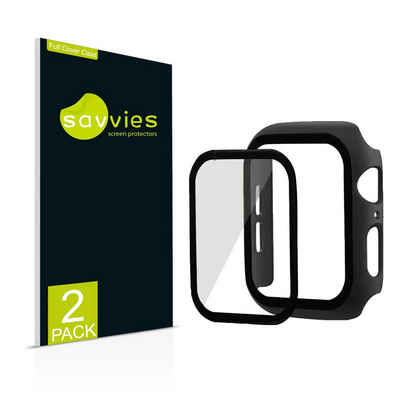 Savvies 2x Savvies Hülle mit Panzerglas, Full Cover Case für Apple Watch Series 8 (45 mm) (schwarz) für Apple Watch Series 8 (45 mm), Displayschutzglas, 2 Stück