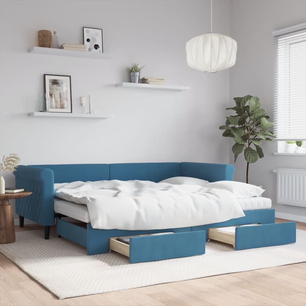 vidaXL Gästebett Gästebett Tagesbett mit Rollbett und Schubladen Blau 90x20 günstig online kaufen