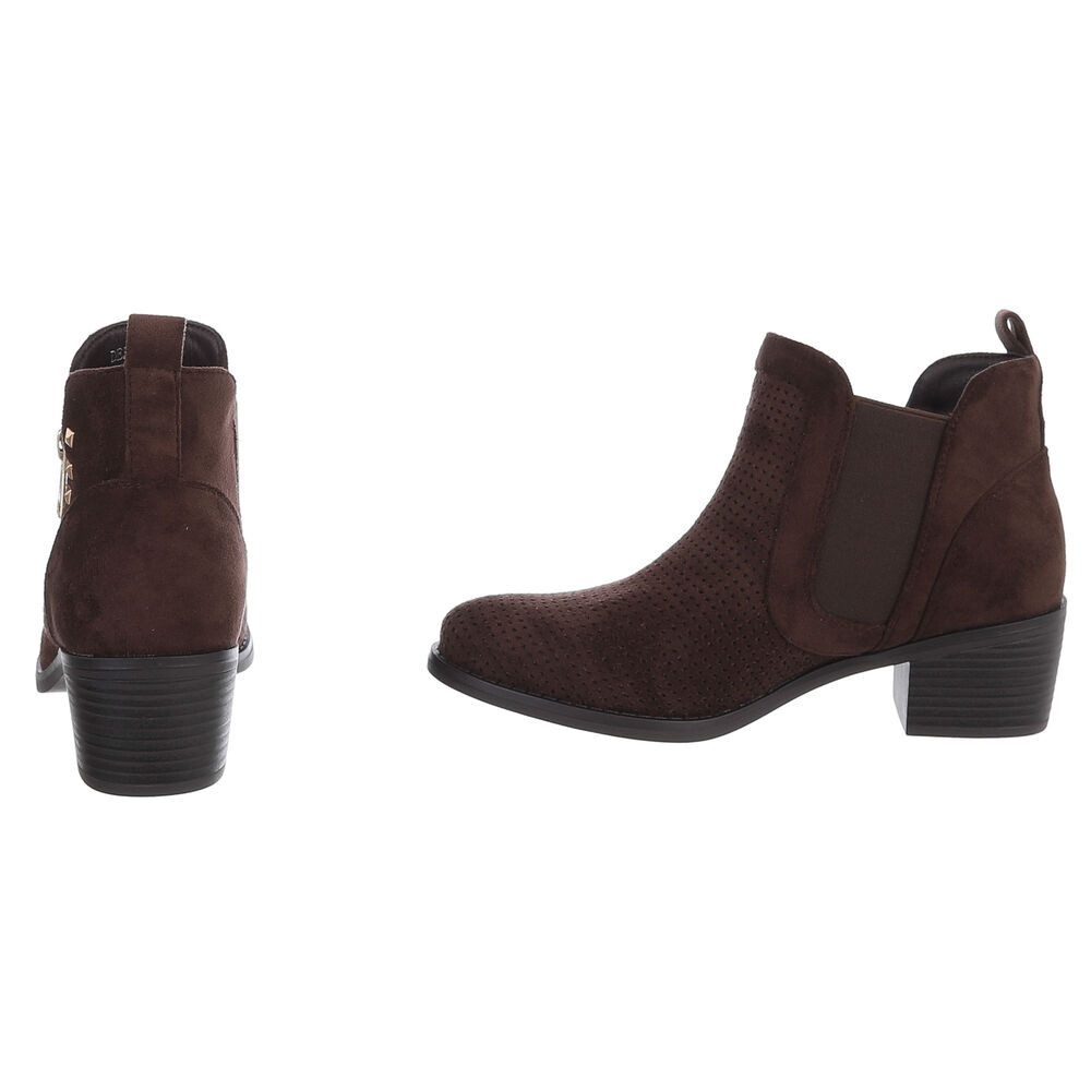 Ital-Design Modische Stiefelette mit Reißverschluss und Perforation Sommerboots (91261328) Blockabsatz Stiefeletten in Dunkelbraun – Bild 5 von 5