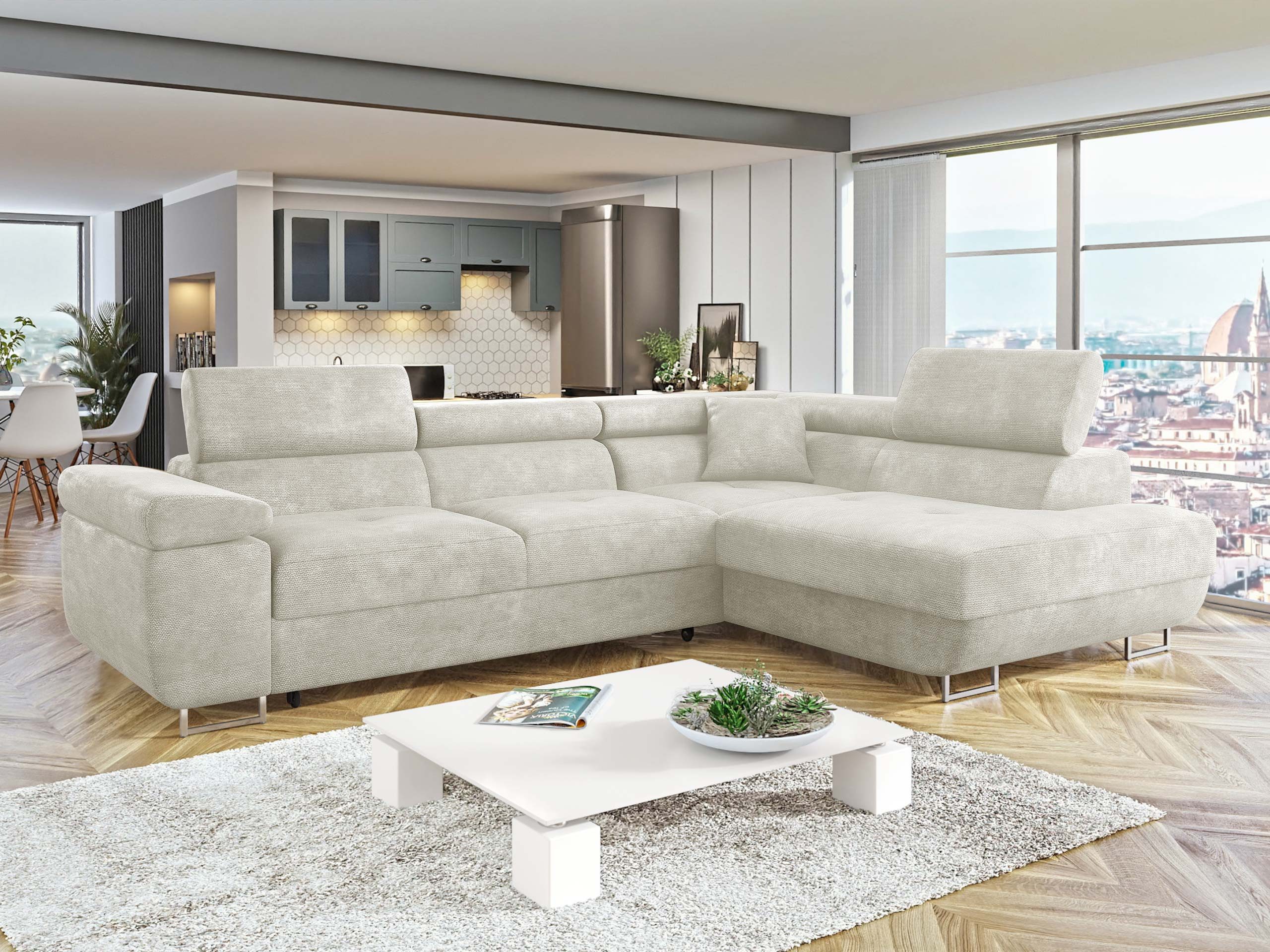 MIRJAN24 Ecksofa Torezio, mit Bettkasten und Schlaffunktion, Einstellbare Kopfstützen, 274x203x70-90 cm