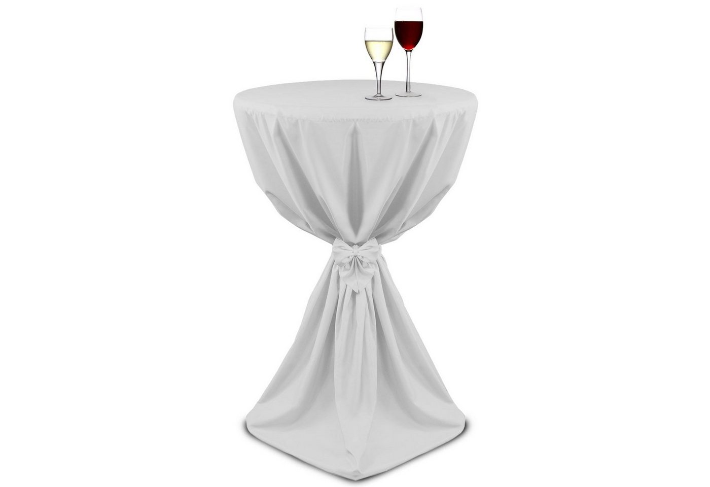Beautissu Stehtischhusse Stehtischhussen 60 cm x 145cm Giulia, Weiß, Microfaser Hussen mit Satinband für Stehtische Schleife in Weiß