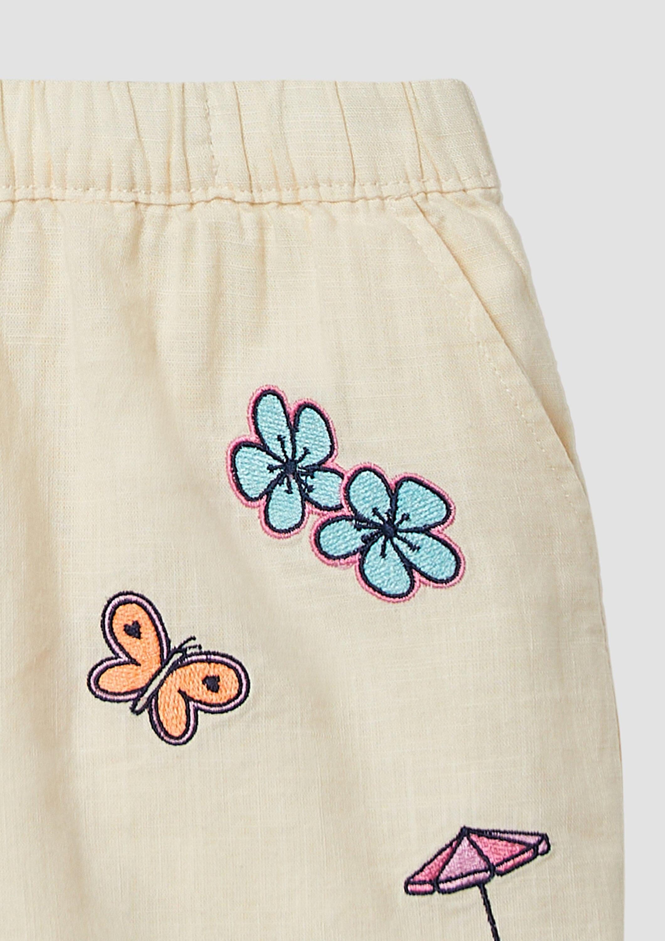 s.Oliver Shorts Hose Kurze Hose mit Stickerei in Leinen-Optik