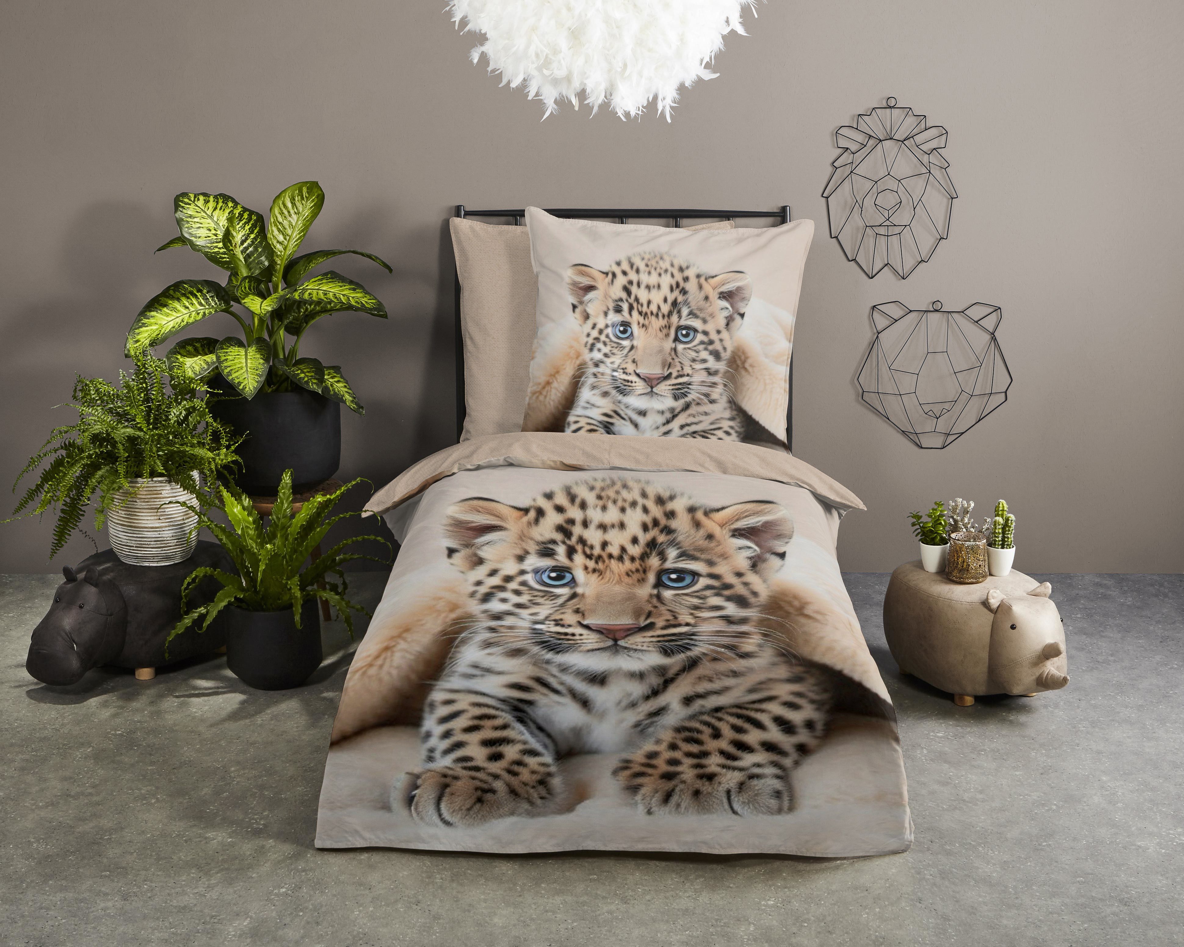 good morning Kinderbettwäsche Simo, Renforcé, 2 teilig, Baumwolle, Renforcé, Wendeoptik, Kind, Tiger, Welpe