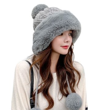 NATICY Plüschmütze Baumwollwolle-Pullover-Mütze Für Damen, Kältebeständig, Warme Plüschmütze