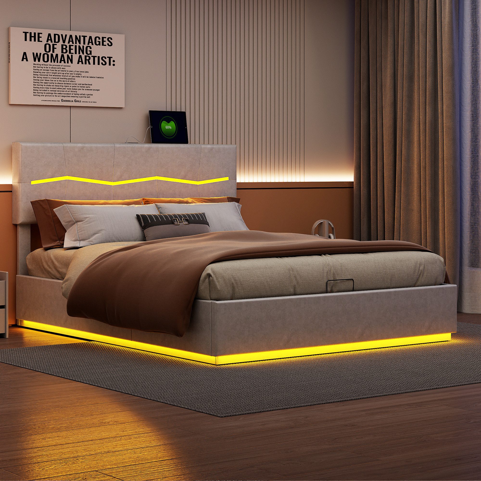 Furnishings Home Polsterbett Stauraumbett Doppelbett LED günstig online kaufen