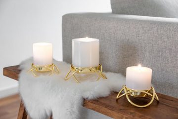 EDZARD Kerzenständer Bastia (2er-Set), Kerzenleuchter mit Gold-Optik, Kerzenständer für Stumpenkerzen, modernes Design, vernickelt, Höhe 4.5 cm