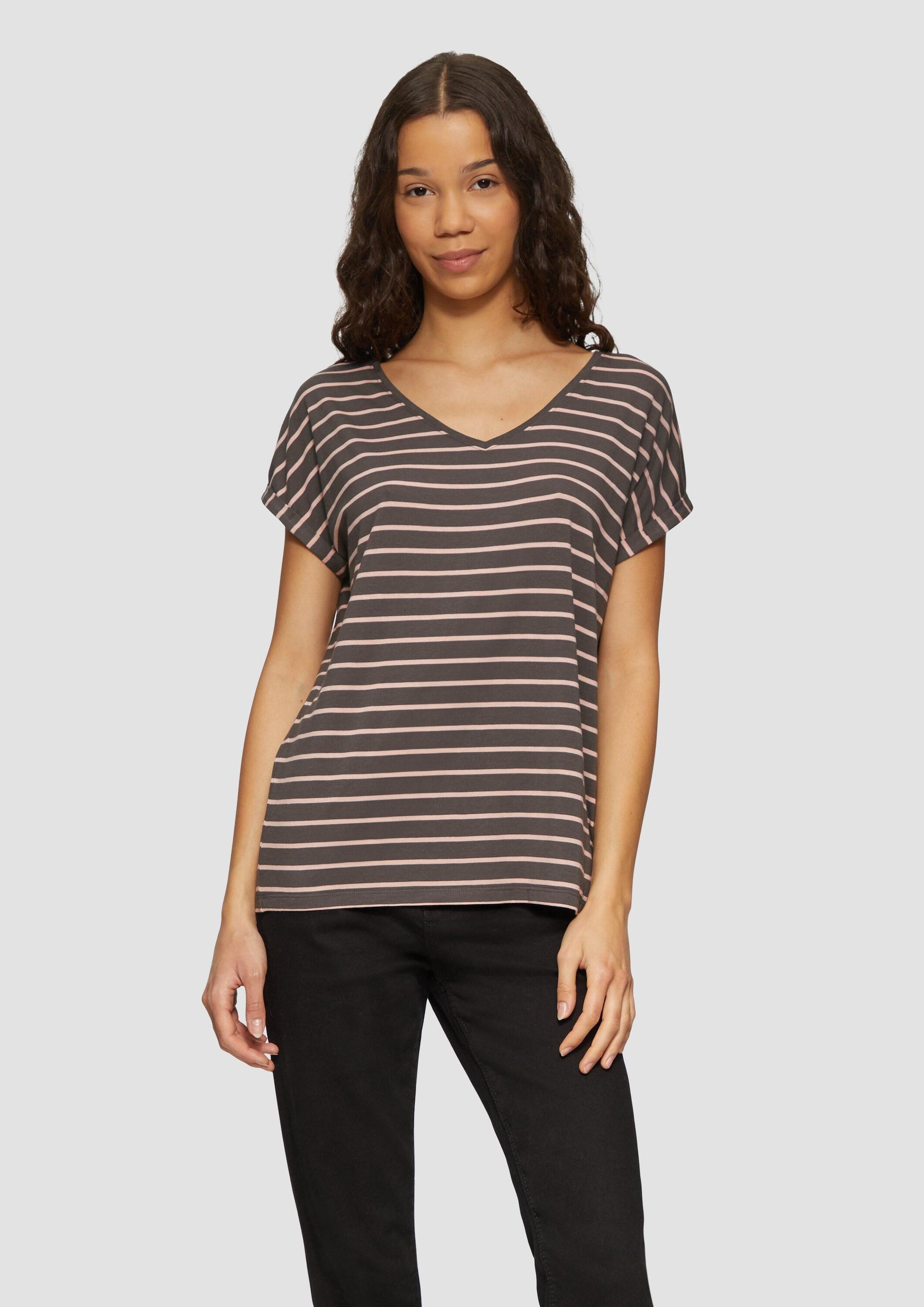 QS Kurzarmshirt T-Shirt T-Shirt aus Modalmix mit Ringelmuster günstig online kaufen