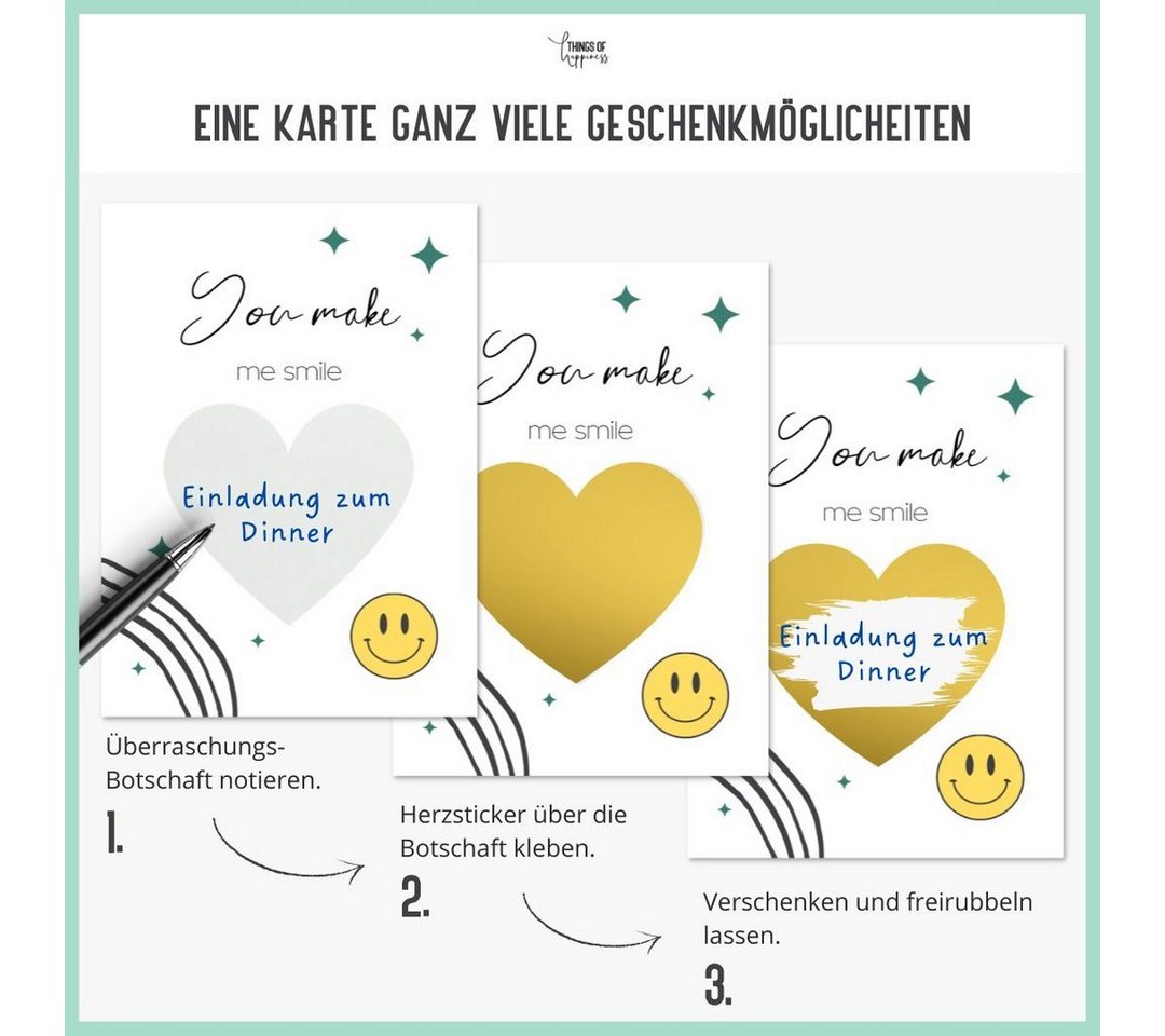 Thumbnail - Things of Happiness Postkarte Rubbelkarte zum Beschriften + Briefumschlag aus Naturpapier, Geschenk