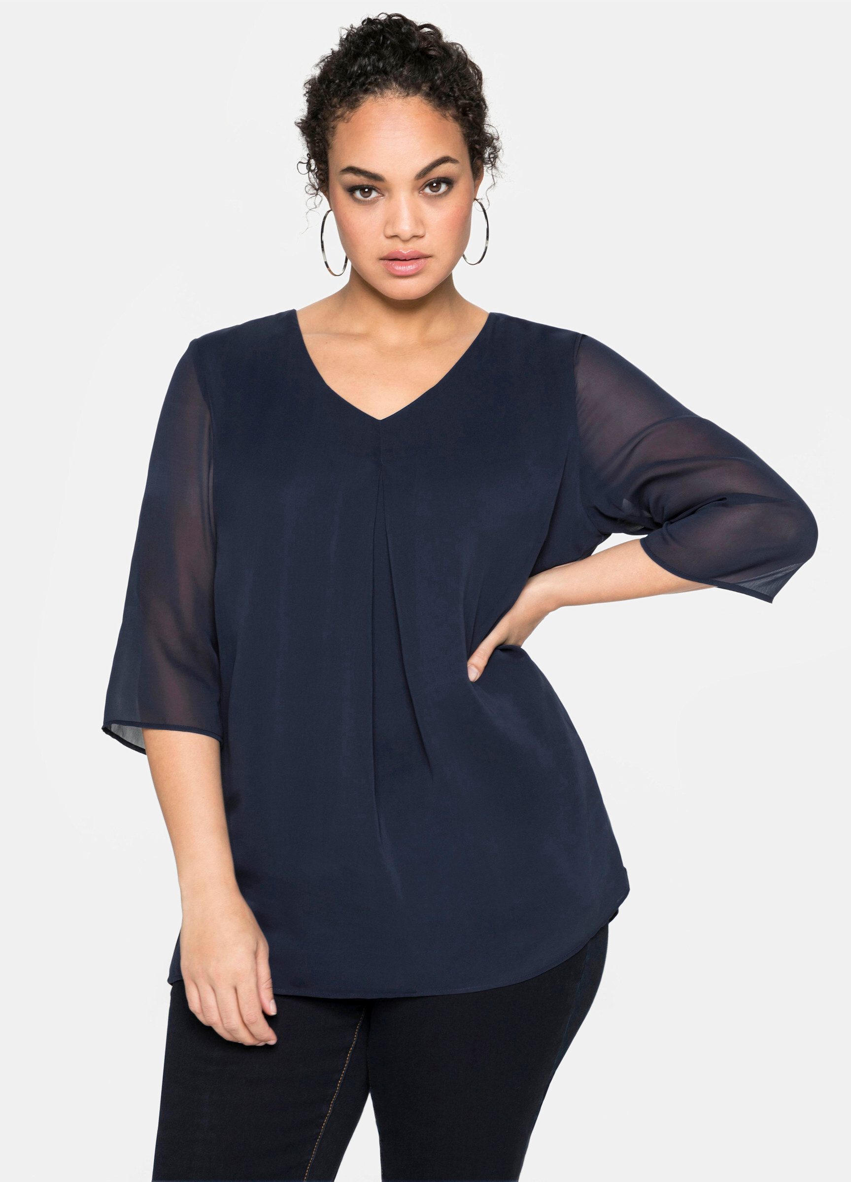 Sheego Klassische Bluse Tunika 3/4-Arm günstig online kaufen