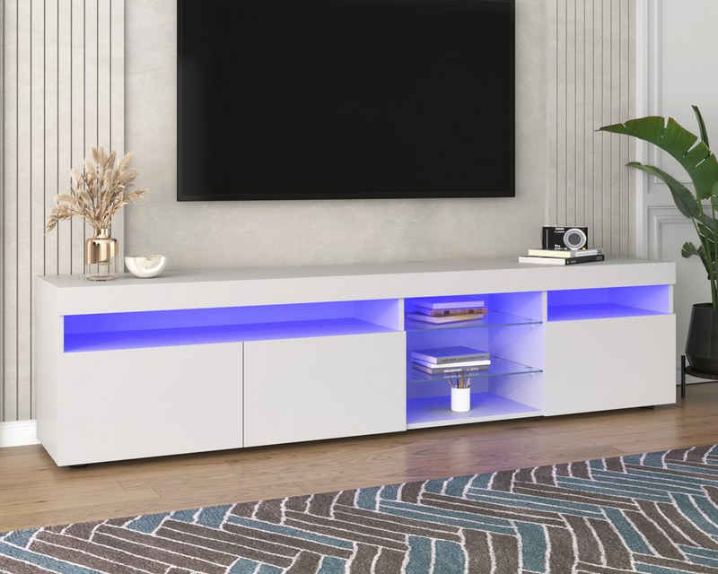 Merax Lowboard »TV-Lowboard LED aus Holz«, hochglanz mit LED-Beleuchtung inkl. Fernbedienung, TV Schrank, Fernsehtisch, Breite 180cm
