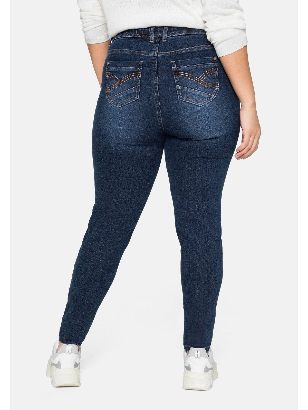 Sheego Stretch-Jeans Große Größen mit Denim Gummibund dark und blue Gürtelschlaufen