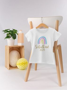 Shirtracer T-Shirt Schulkind 2024 Regenbogen Pastell / Gold Einschulung Mädchen