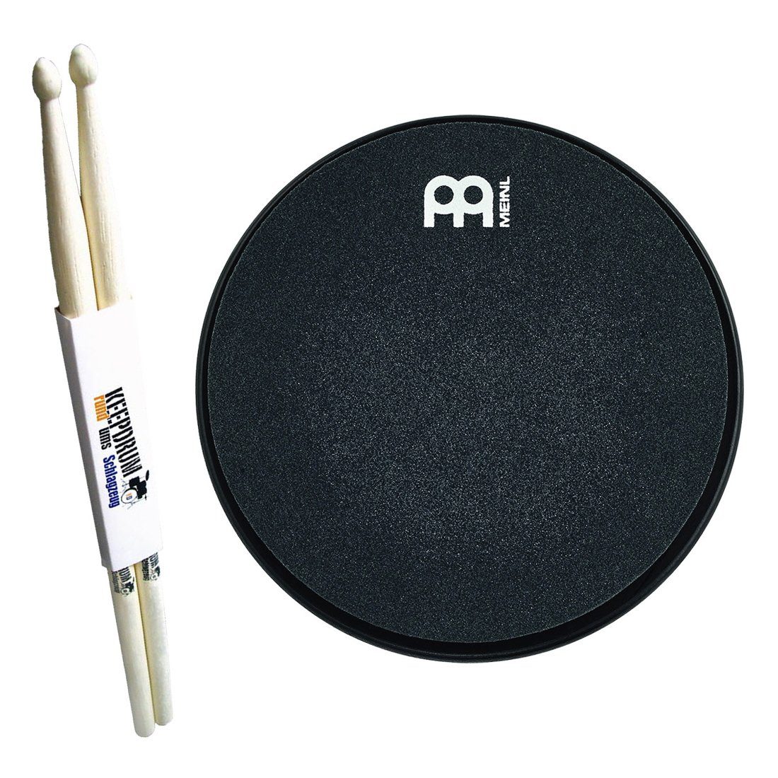 Meinl Cymbals Schlagzeug Meinl MMP6BK Practice Pad 6 Zoll + Drumsticks