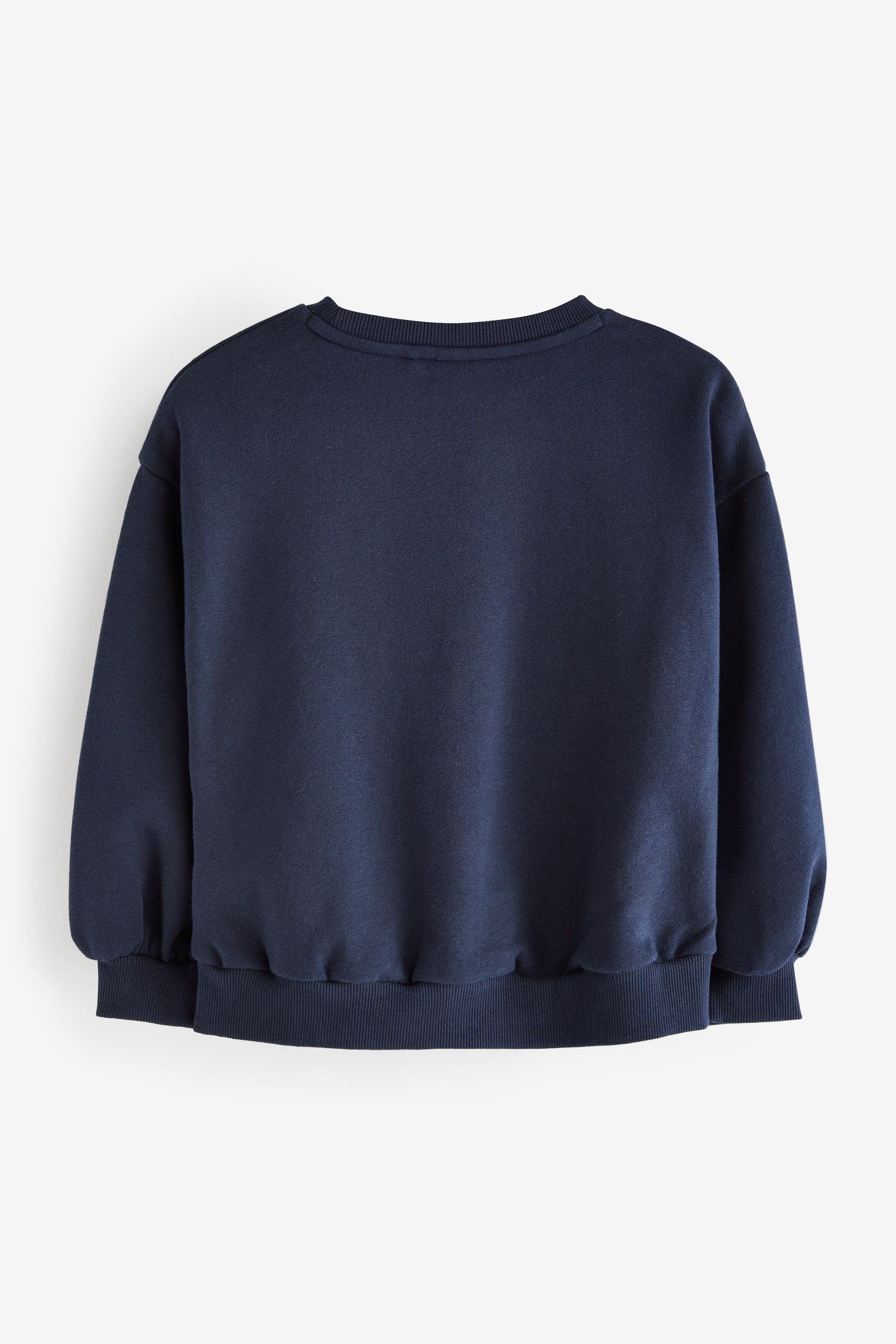 Cropped (1-tlg) Sweatshirt Embellished Stud mit Next Blue Sweatshirt Rundhalsausschnitt Navy