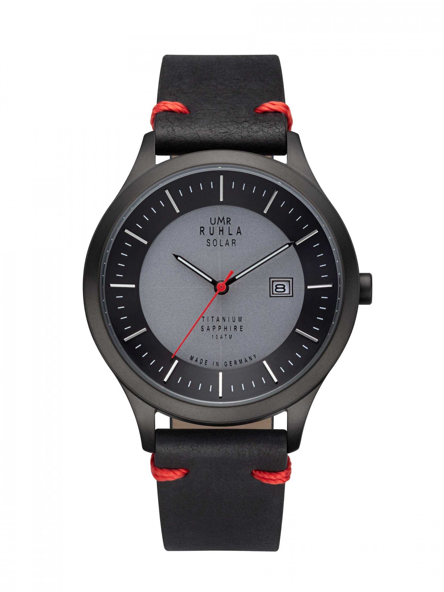 UMR Ruhla Solaruhr Titan Herrenuhr - Saphirglas, Schwarzes Lederband, 42 mm günstig online kaufen