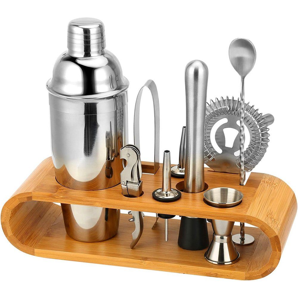 YMQHBS Cocktail Shaker Cocktail Shaker Cocktail Set 10-teilig Edelstahl, Edelstahl, (Set, 10-tlg., Messbecher, Löffel, Ausgießer, Rührstab, Zange, Shaker, Flaschenöffner), 750 ml Shaker