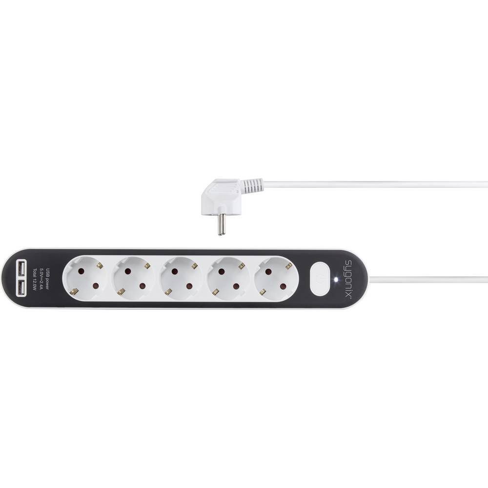 2x Schalter Sygonix mit Steckdosenleiste, mit 5-fach-Steckdosenleiste USB-A Anschlüssen USB, mit