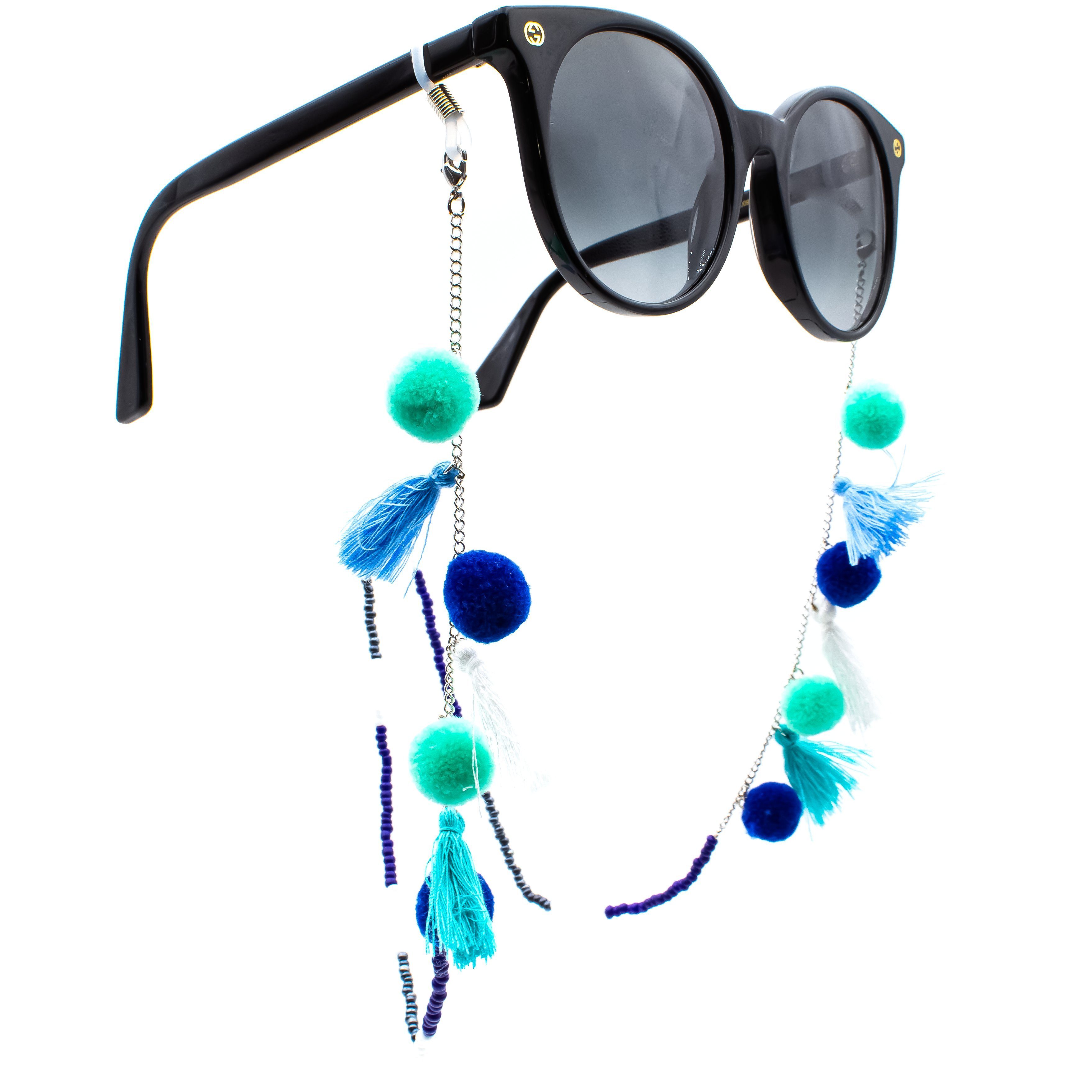 GERNEO Brillenband GERNEO® - Korfu - Premium Brillenband & Brillenkordel Unisex, Versiegelung aus 18 Karat Gold oder 925er Silber, Fähnchen Blau Weiß