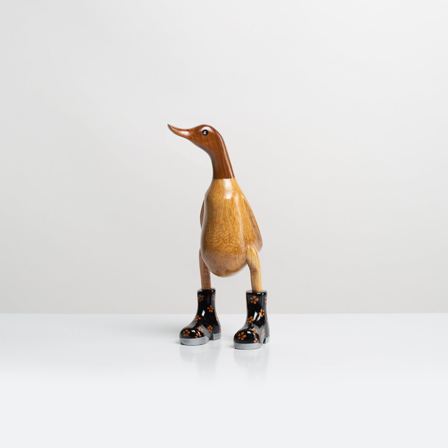 Rikmani Dekofigur Holzfigur Ente Set), - aus Dekoration schwarz_geblümt Holzarten Handgefertigte (3-er 3 Holz Stiefel Geschenk