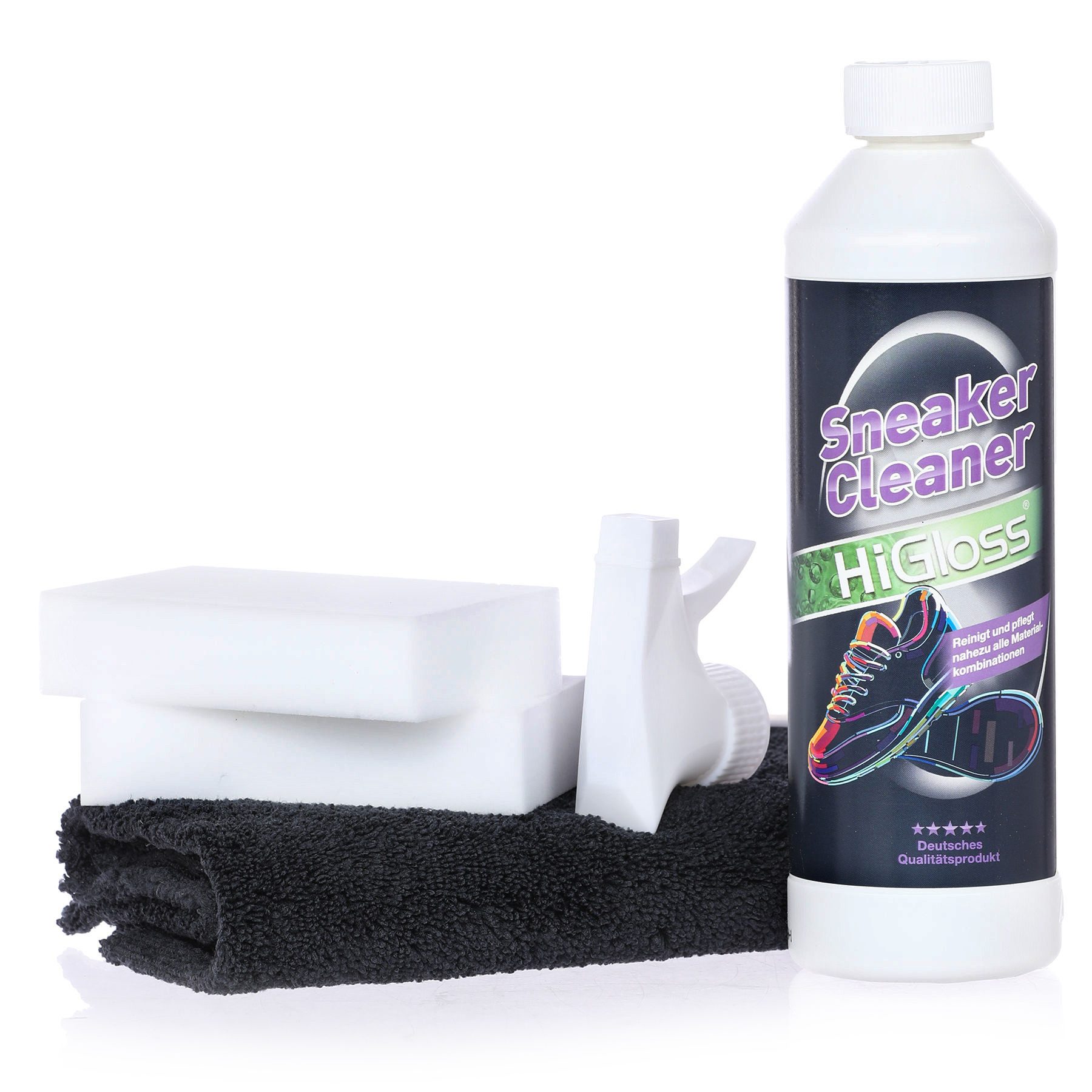 HiGloss Sneaker Cleaner Reinigungs-Set Schuhreiniger (3, [3-St. 500 ml Reiniger inkl. Zubehör)