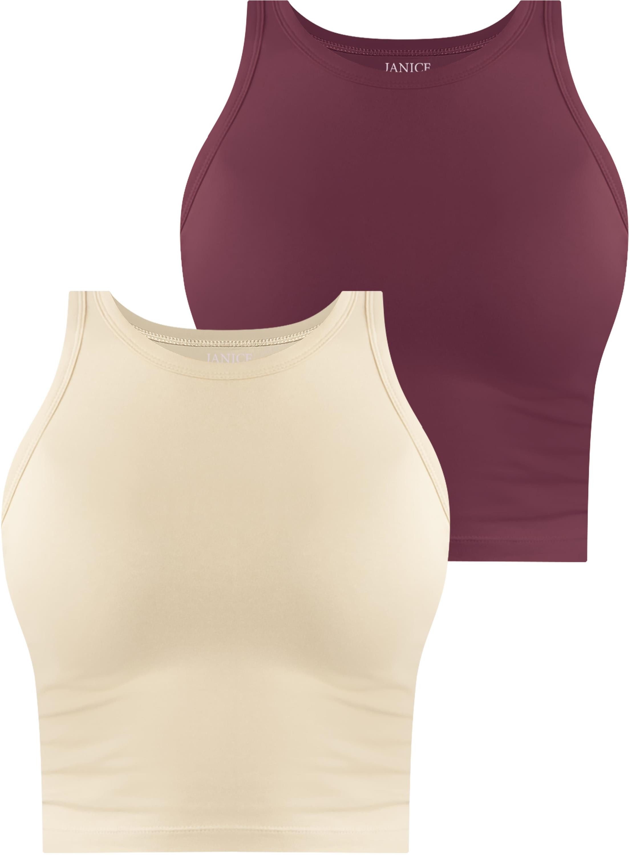 Janice Tanktop 2 x Damen crop Top hochgeschlossen Niah Kurzes Tanktop aus Baumwolle