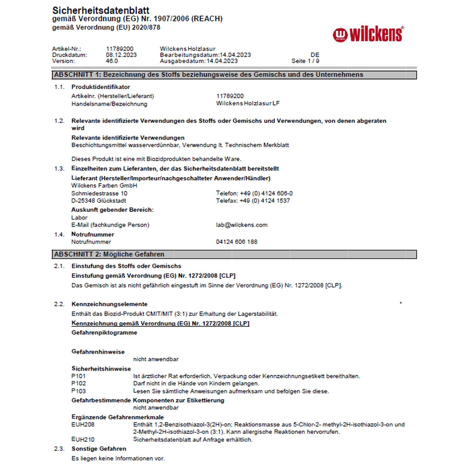 Wilckens Farben Holzschutzlasur Holzlasur seidenglänzend - 0.75 Liter