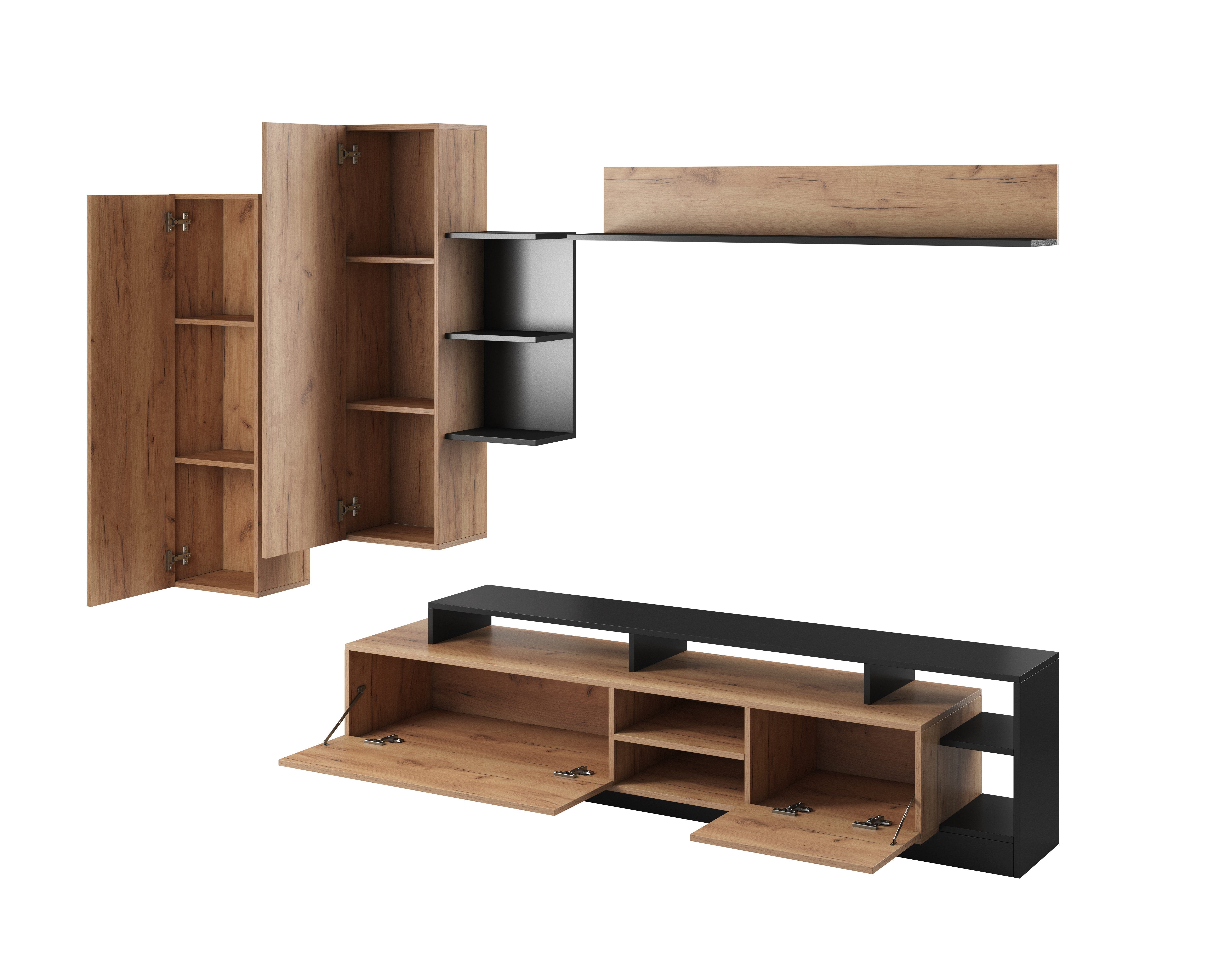 MOEBLO Wohnwand SET015, (Craft Eiche Gold + Anthrazit/ Weiß, Möbelsystem Möbelbausystem Modulare Schrankwand Möbel für das Wohnzimmer Möbel für das Wohnzimmer), BxHxT:260x172x40 cm