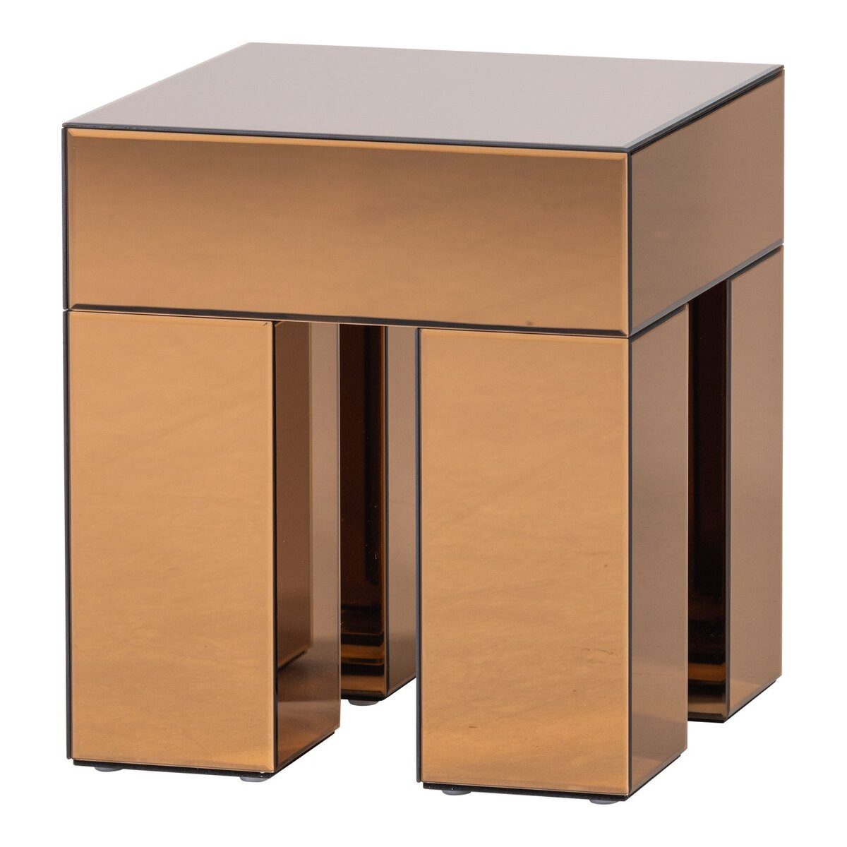 WOOOD Beistelltisch Mirror - Holz & Spiegelglas Braun, 45 x 45 cm, Einzigartiges Design mit Spiegel-Optik