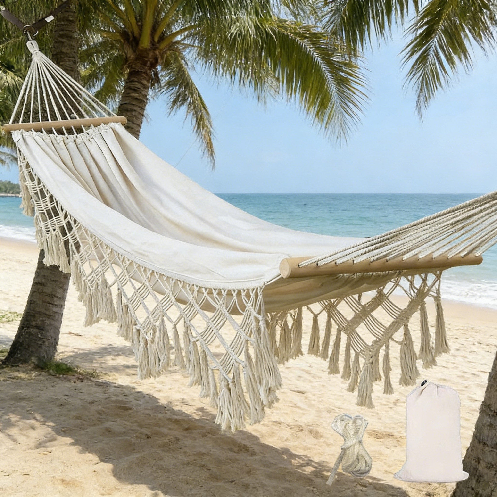 BlingBin Hängematte Hängematte Outdoor Boho-Stil, Camping-Doppelhängematte Hält (1er Set, 1 St., Höchstgewichtempfehlung: 500 Pfund), Tragbare Baum-Hängematte mit Tragetasch für Garten, Balkon, Terrasse