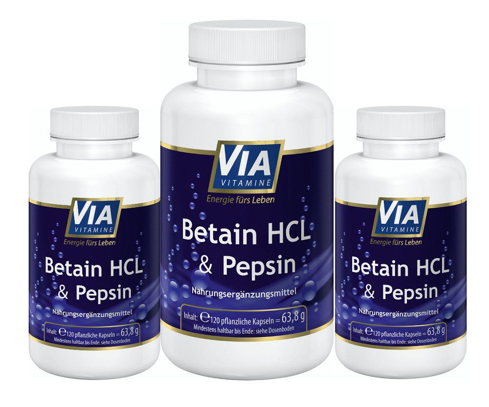 Via Vitamine Betain HCL & Pepsin 120 Kapseln Kapsel, 63,8 g