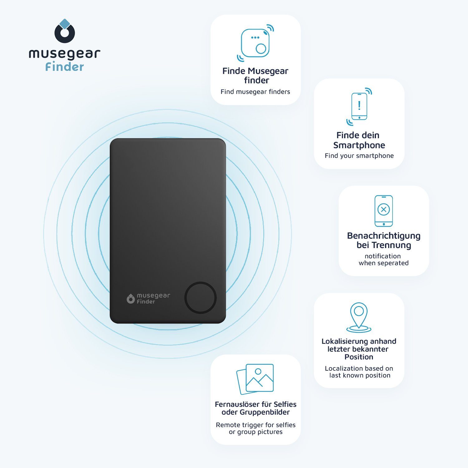 Deutschland schwarz Bluetooth®-Sender musegear aus mit Bluetooth App Schlüsselfinder