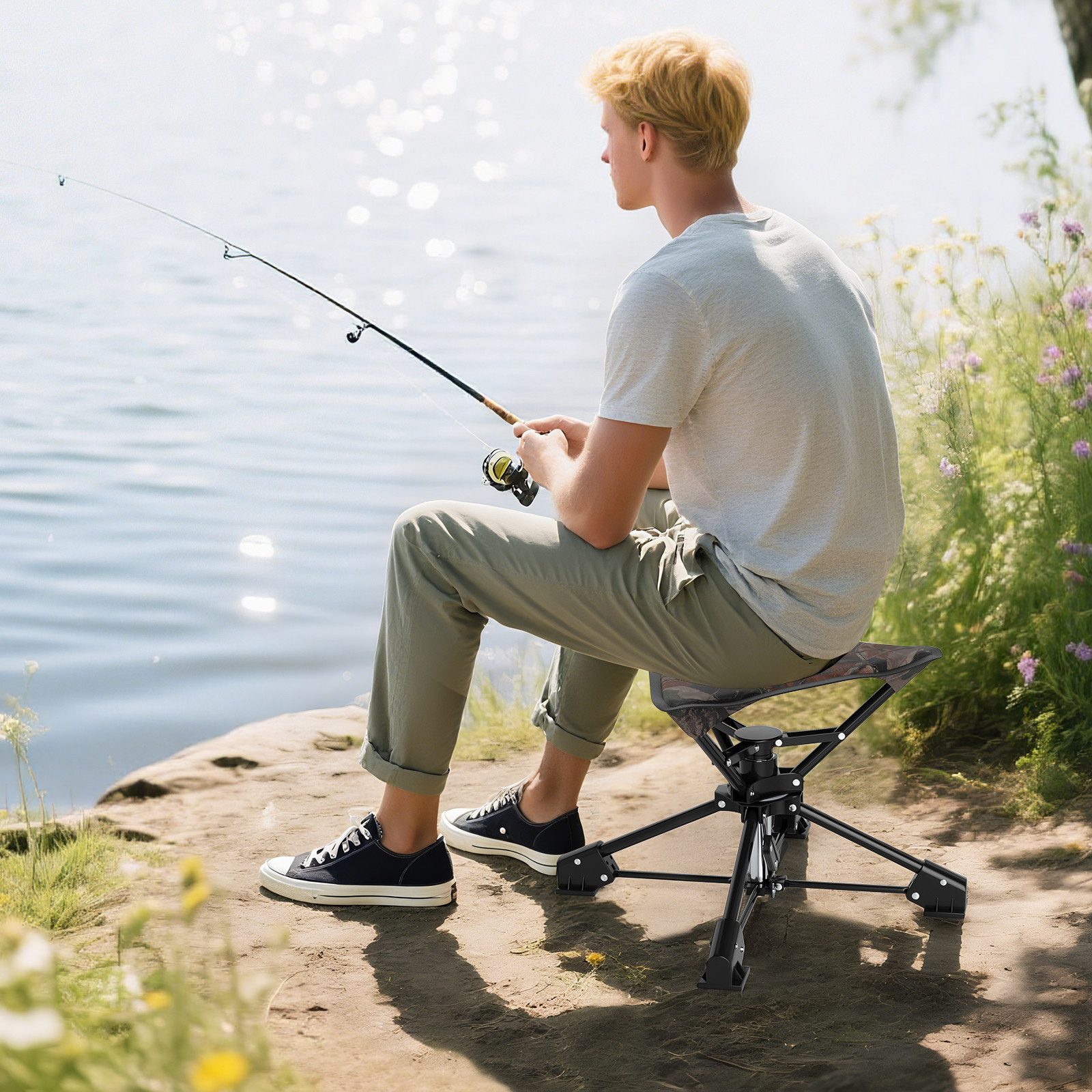 KOMFOTTEU Campingstuhl, 360° drehbarer Klapphocker mit Oxford-Sitz & Metallrahmen